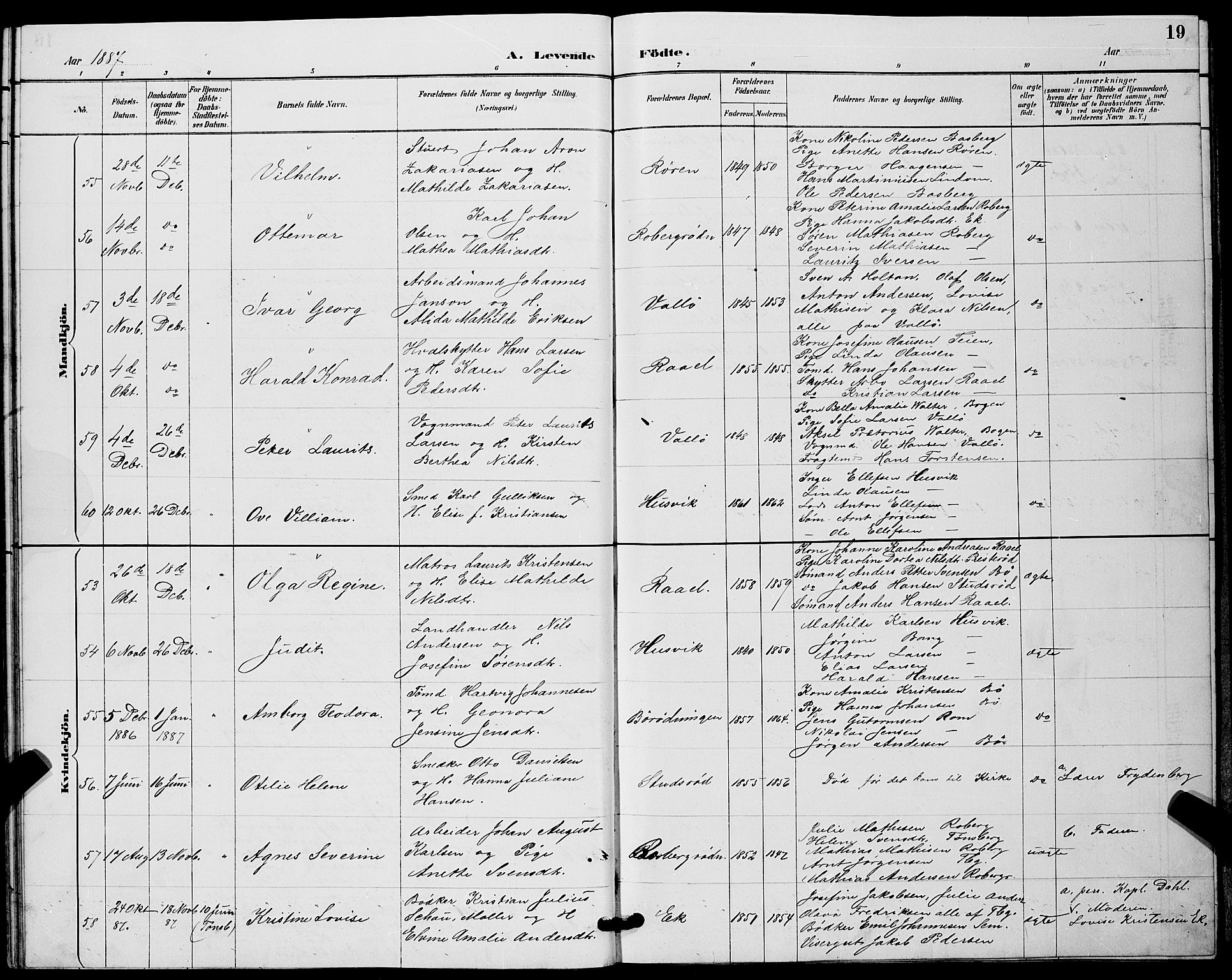 Sem kirkebøker, AV/SAKO-A-5/G/Gb/L0002: Klokkerbok nr. II 2, 1886-1899, s. 19