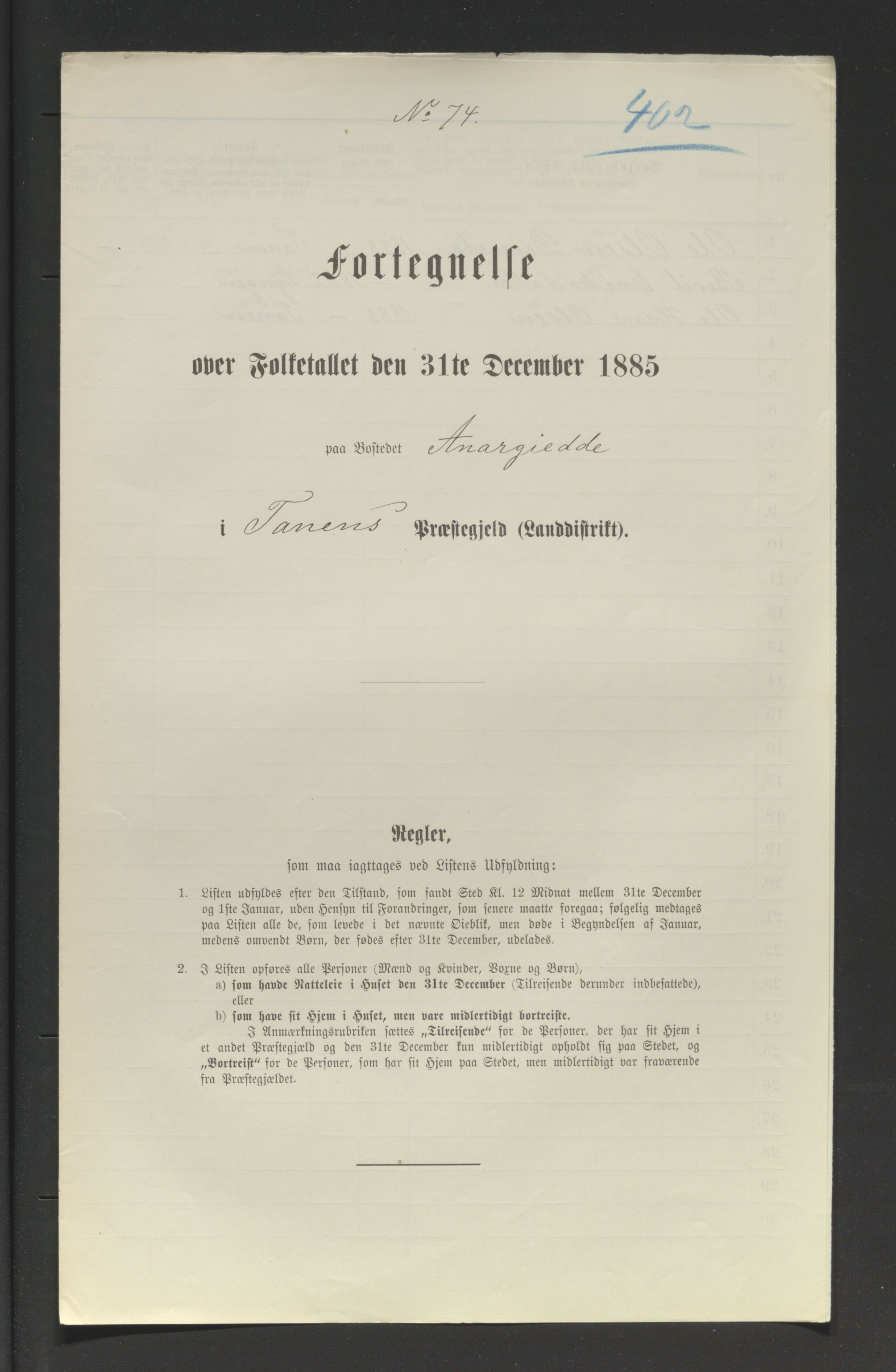 SATØ, Folketelling 1885 for 2025 Tana herred, 1885, s. 402a