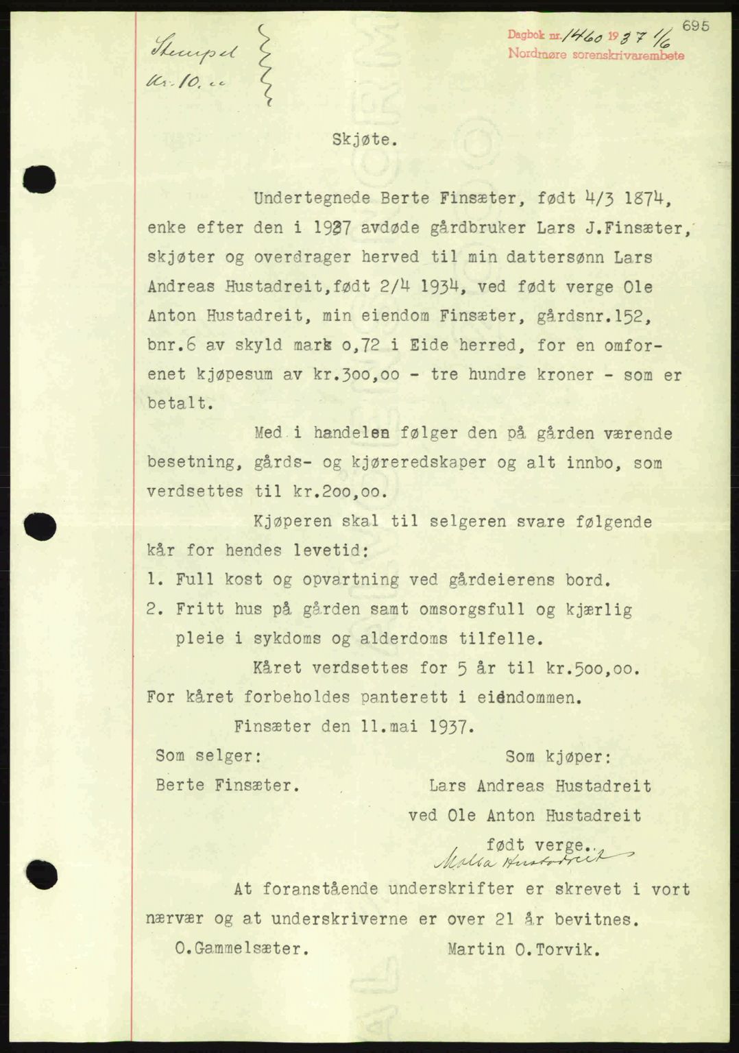 Nordmøre sorenskriveri, SAT/A-4132/1/2/2Ca: Pantebok nr. A81, 1937-1937, Dagboknr: 1460/1937