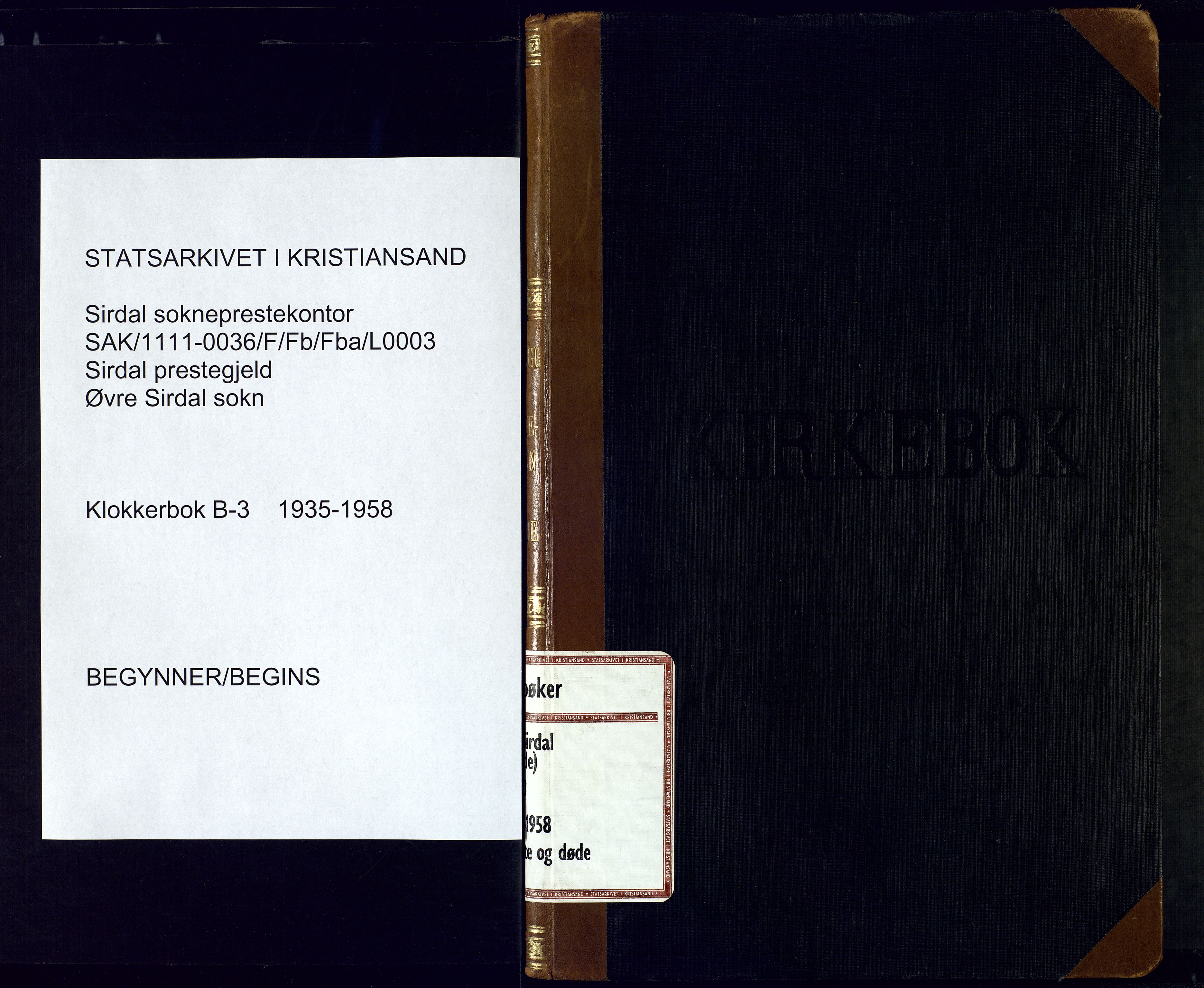 Sirdal sokneprestkontor, SAK/1111-0036/F/Fb/Fba/L0003: Klokkerbok nr. B-3, 1935-1958