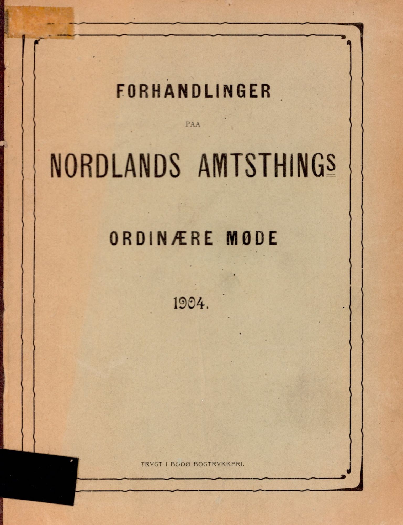 Nordland Fylkeskommune. Fylkestinget, AIN/NFK-17/176/A/Ac/L0027: Fylkestingsforhandlinger 1904, 1904