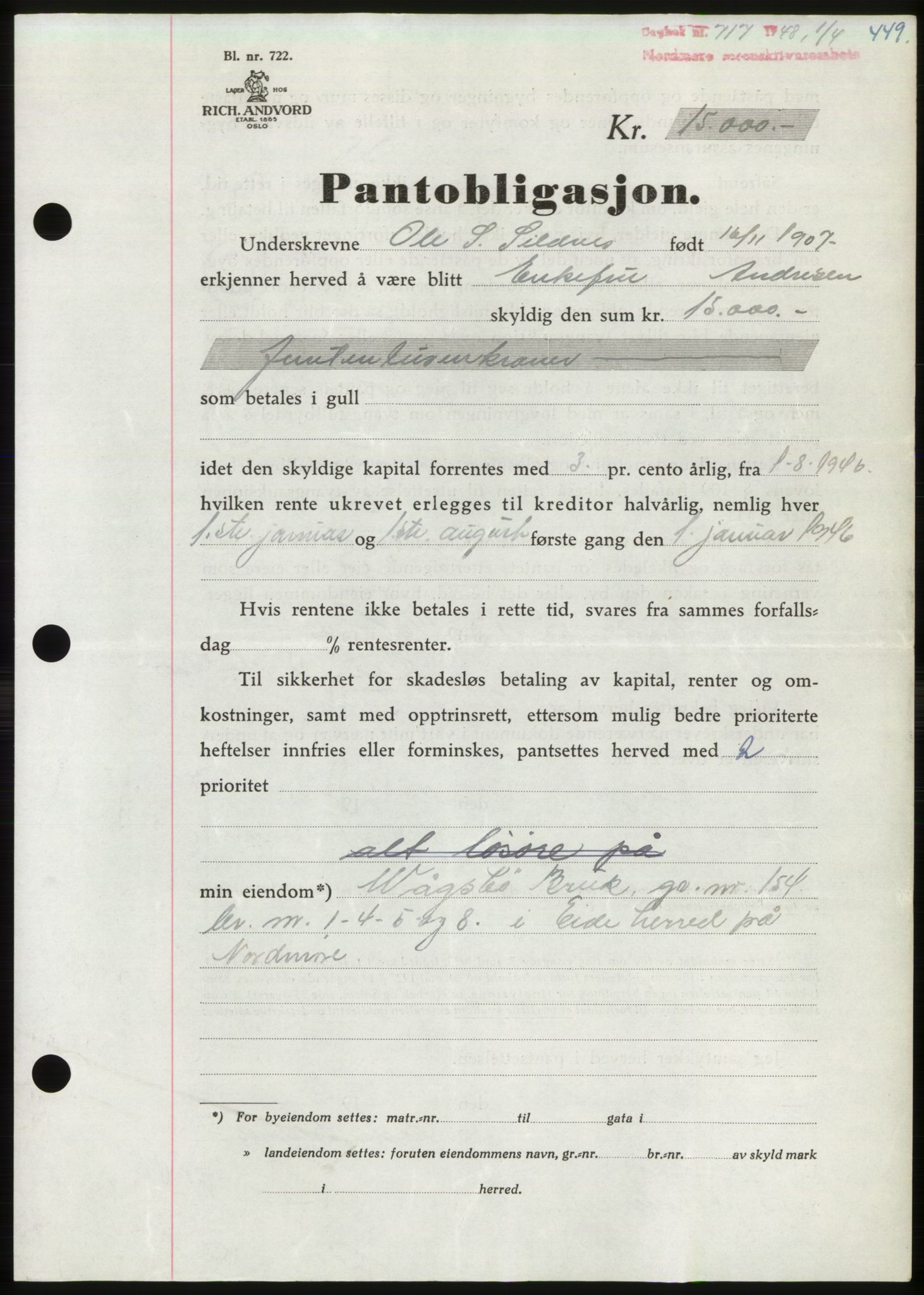 Nordmøre sorenskriveri, SAT/A-4132/1/2/2Ca: Pantebok nr. B98, 1948-1948, Dagboknr: 717/1948