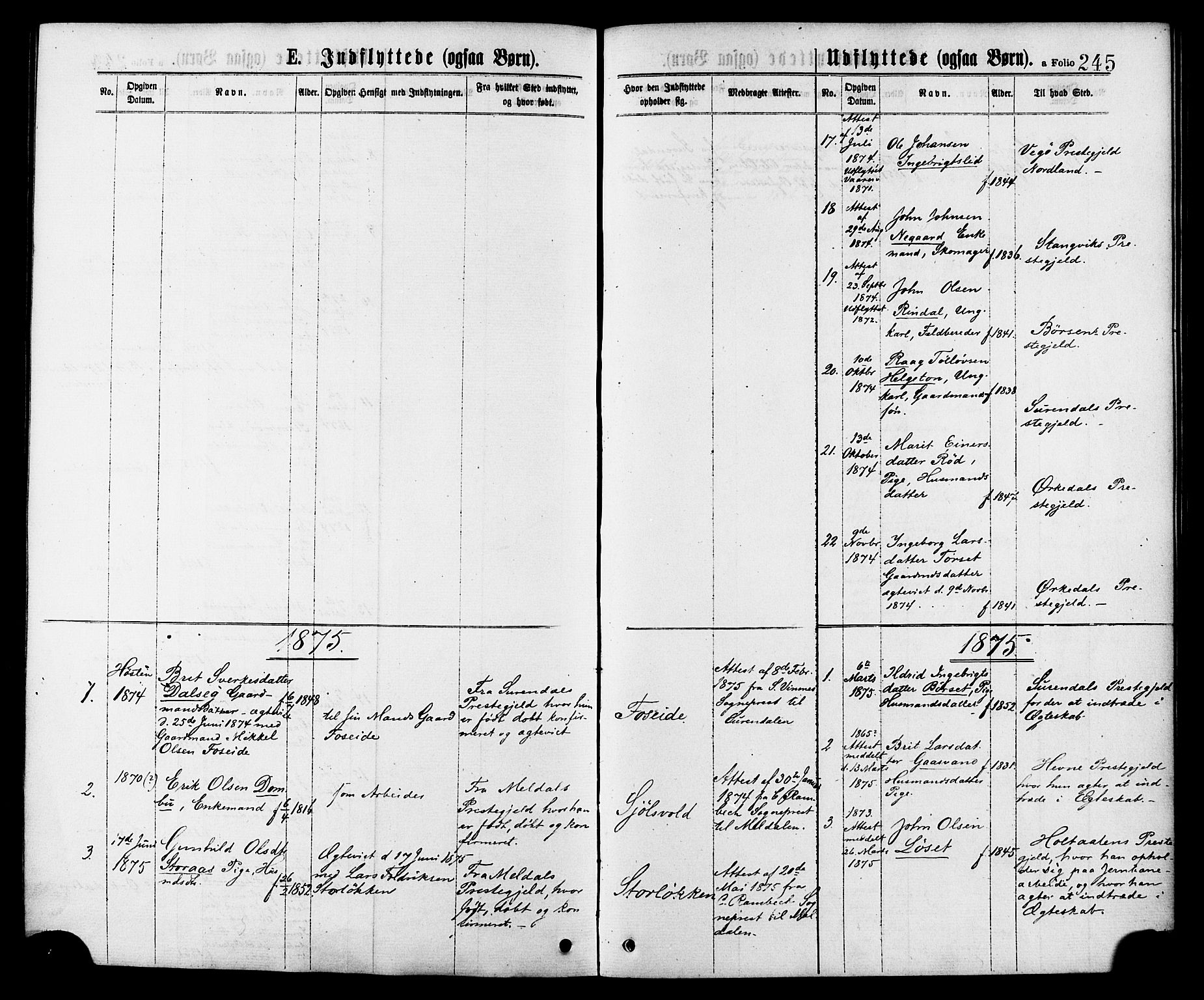 Ministerialprotokoller, klokkerbøker og fødselsregistre - Møre og Romsdal, SAT/A-1454/598/L1068: Ministerialbok nr. 598A02, 1872-1881, s. 245