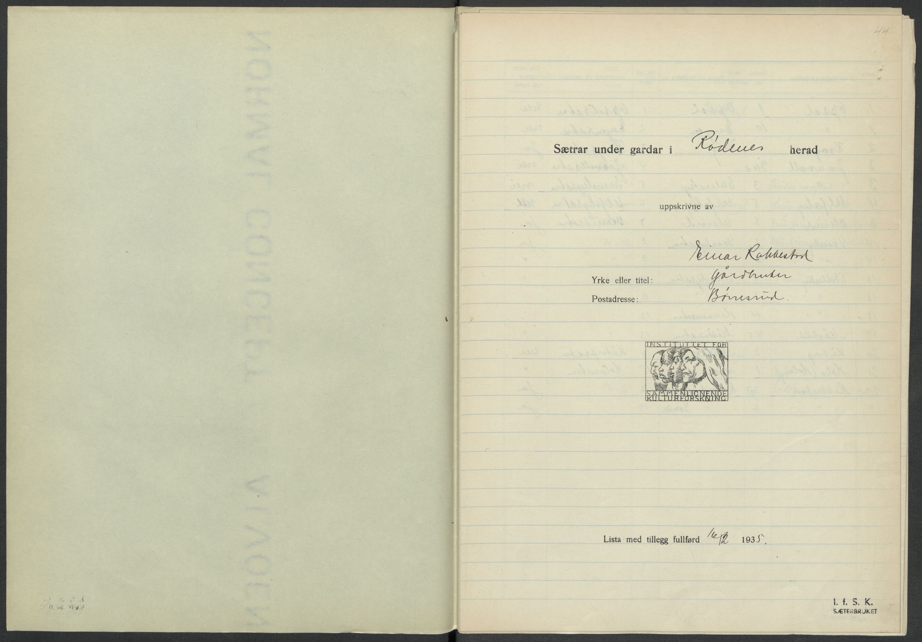 Instituttet for sammenlignende kulturforskning, AV/RA-PA-0424/F/Fc/L0002/0001: Eske B2: / Østfold (perm I), 1932-1935, s. 44