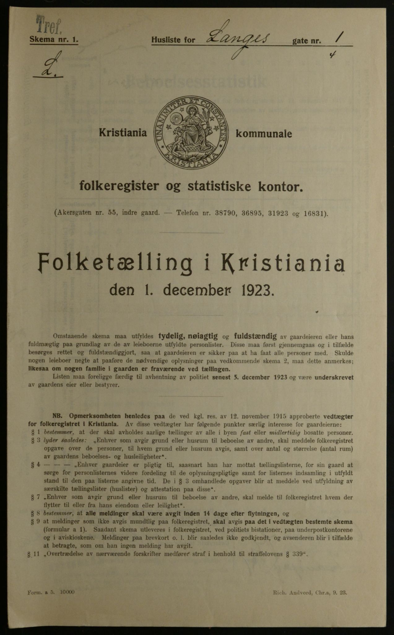 OBA, Kommunal folketelling 1.12.1923 for Kristiania, 1923, s. 62406