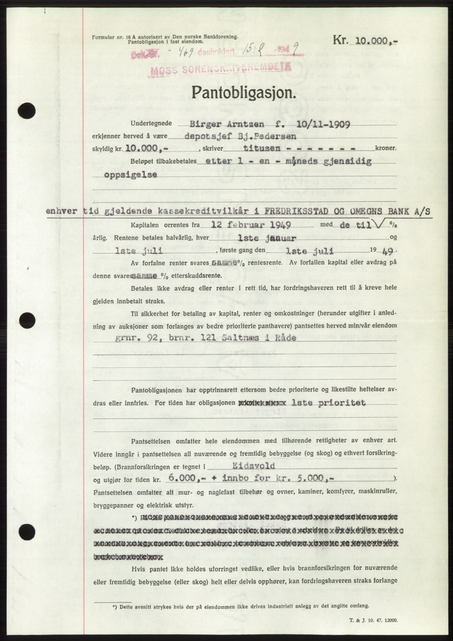 Moss sorenskriveri, SAO/A-10168: Pantebok nr. B21, 1949-1949, Dagboknr: 469/1949