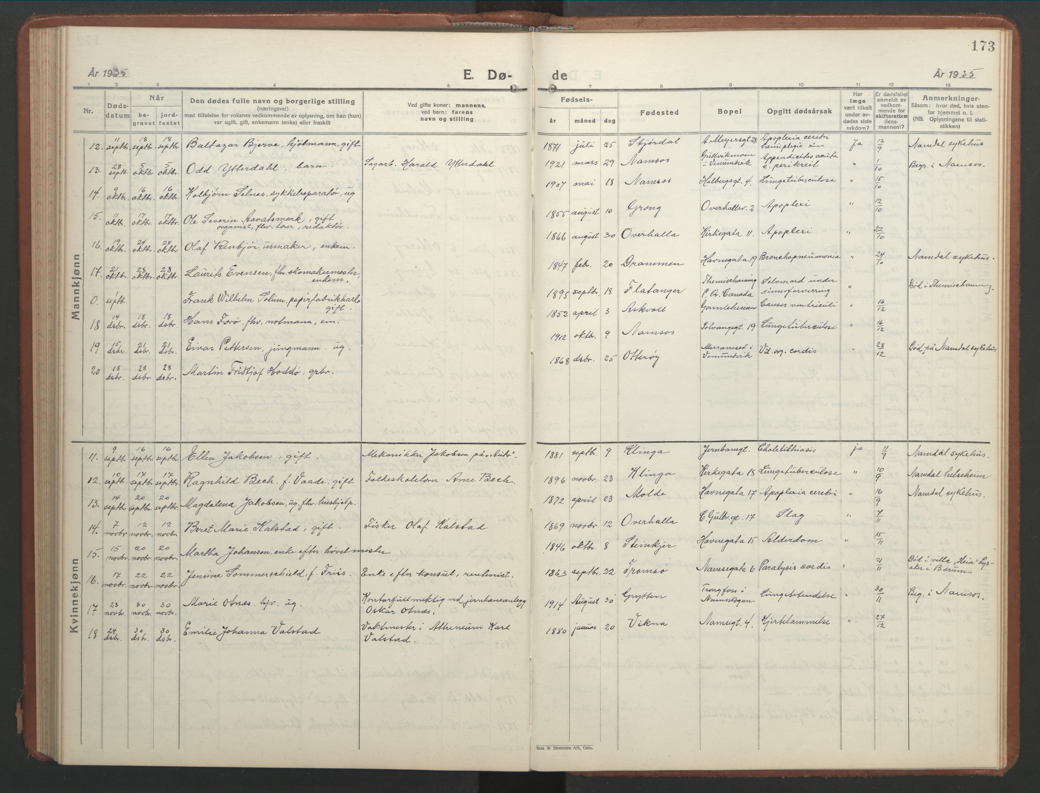 Ministerialprotokoller, klokkerbøker og fødselsregistre - Nord-Trøndelag, SAT/A-1458/768/L0583: Klokkerbok nr. 768C01, 1928-1953, s. 173