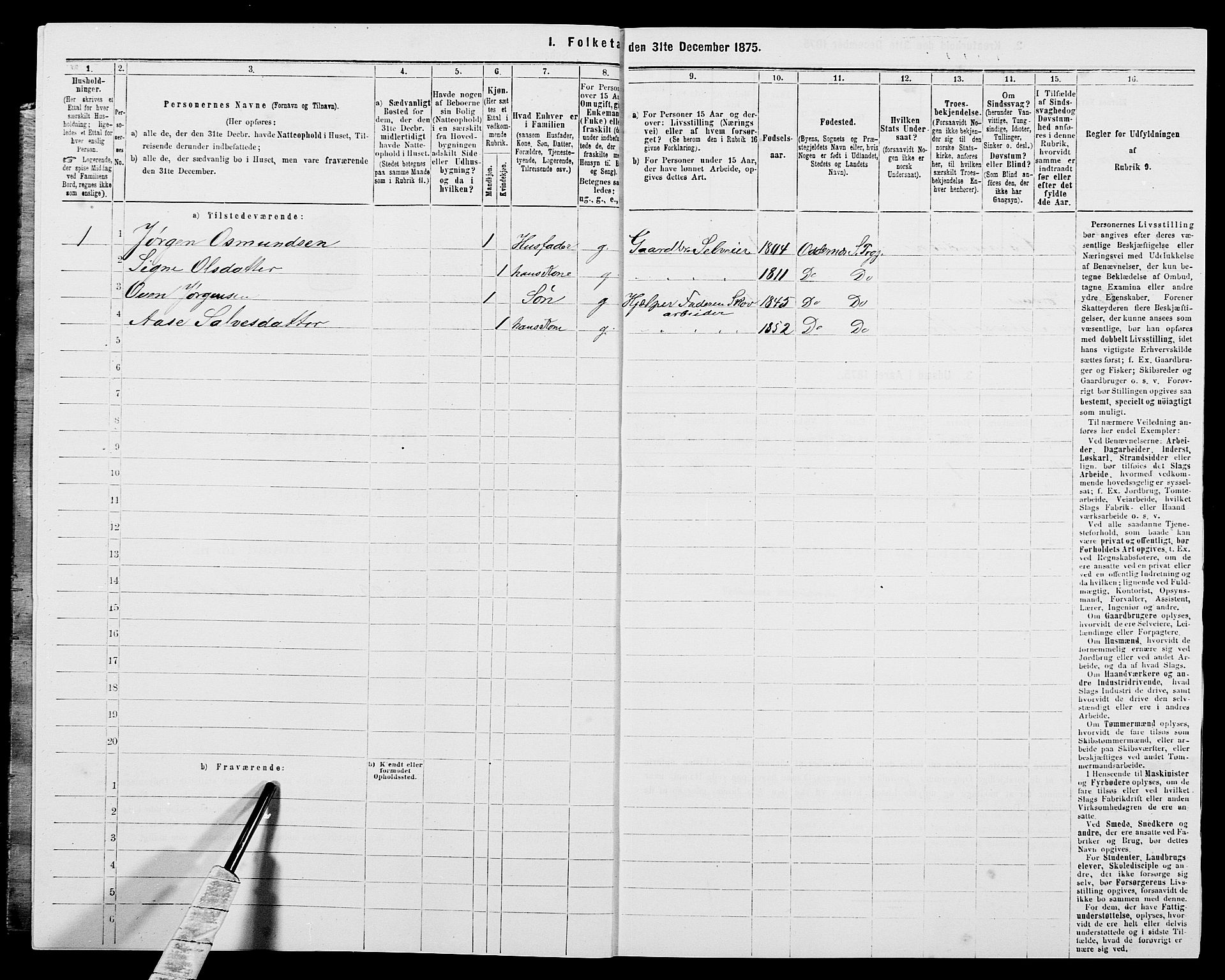 SAK, Folketelling 1875 for 1012P Oddernes prestegjeld, 1875, s. 565