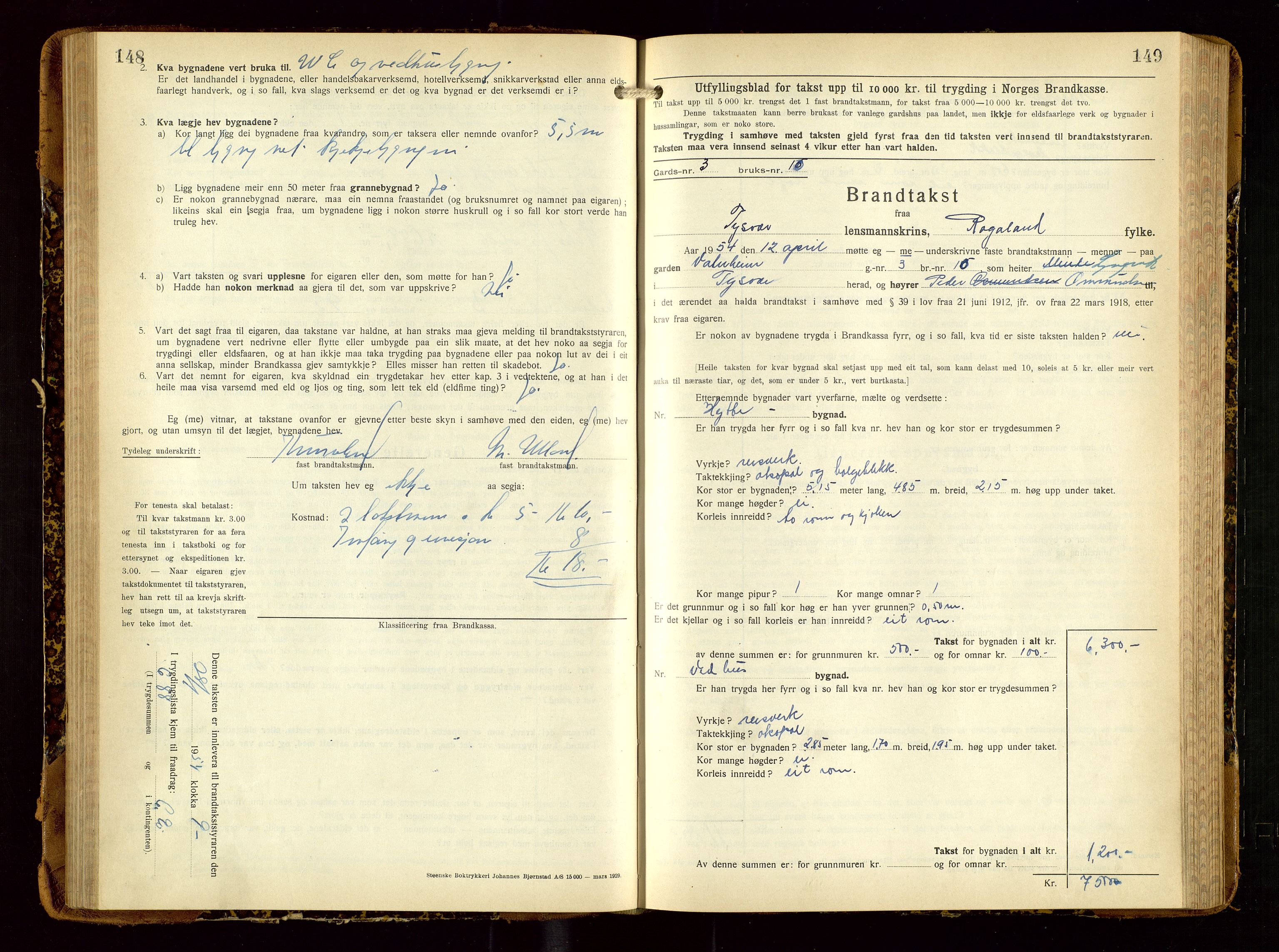 Tysvær lensmannskontor, AV/SAST-A-100192/Gob/L0003: "Brandtakstbok for Tysvær lensmannskrins", 1932-1955, s. 148-149