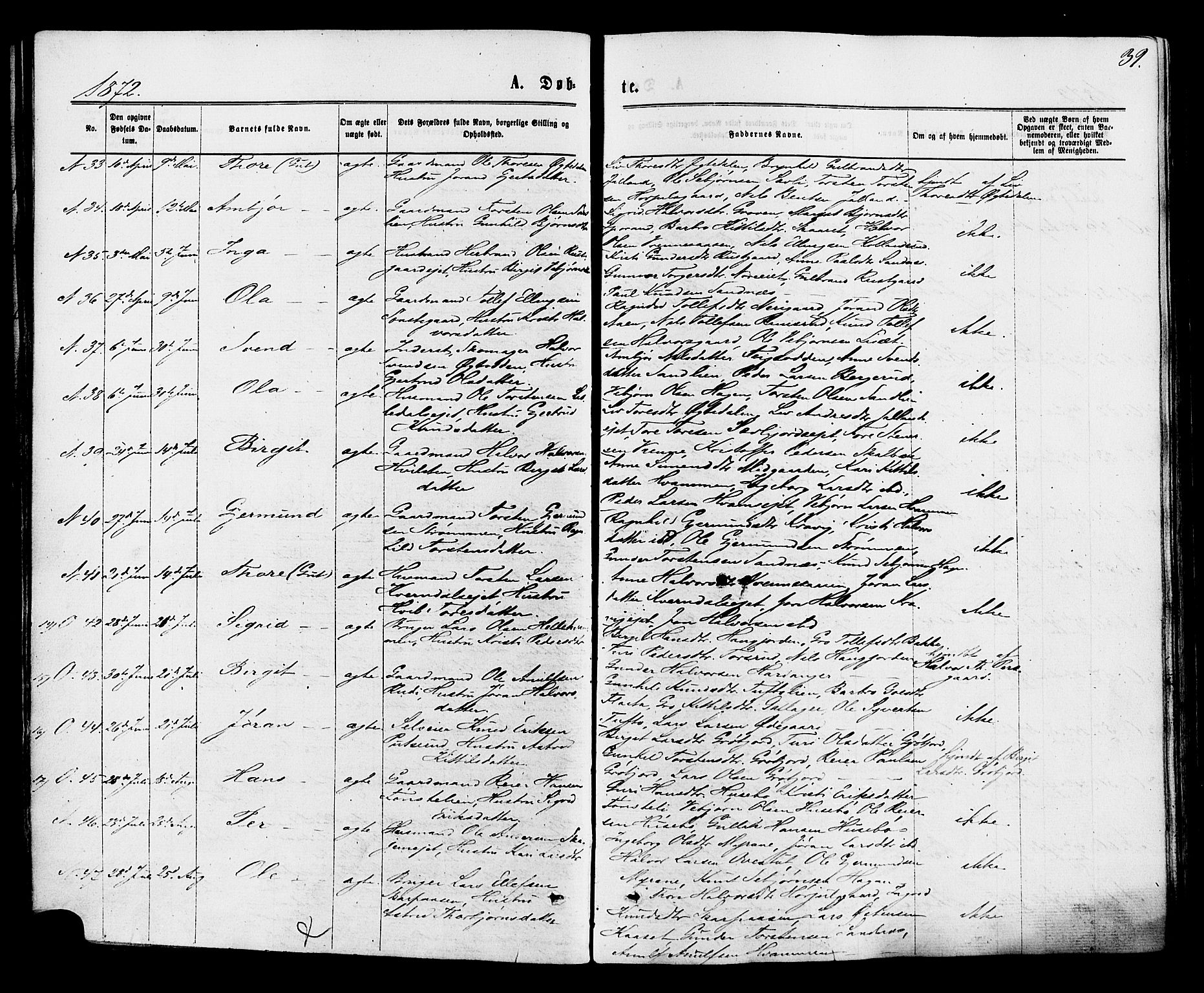 Nore kirkebøker, AV/SAKO-A-238/F/Fa/L0004: Ministerialbok nr. I 4, 1867-1877, s. 39
