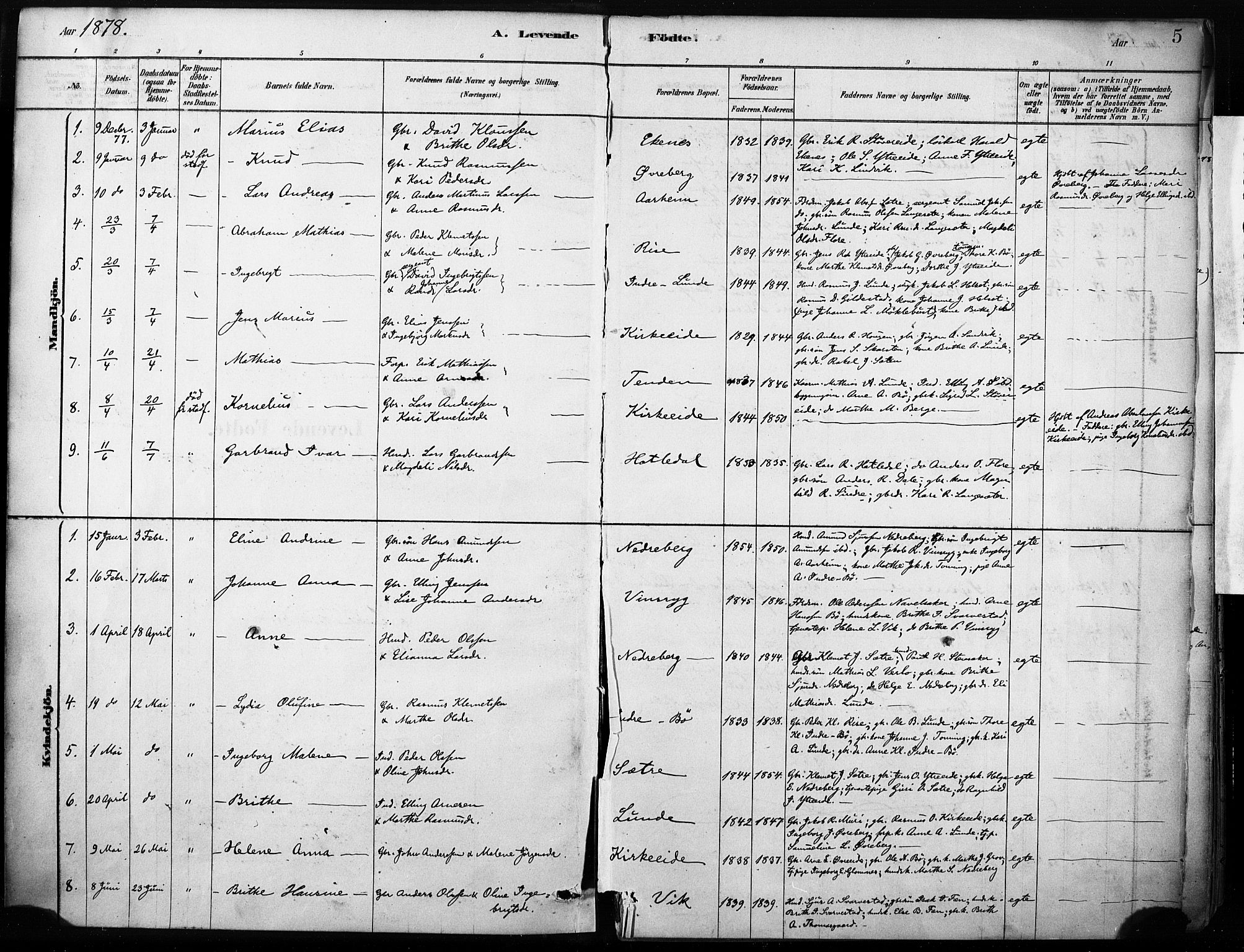 Stryn Sokneprestembete, AV/SAB-A-82501: Ministerialbok nr. B 1, 1878-1907, s. 5