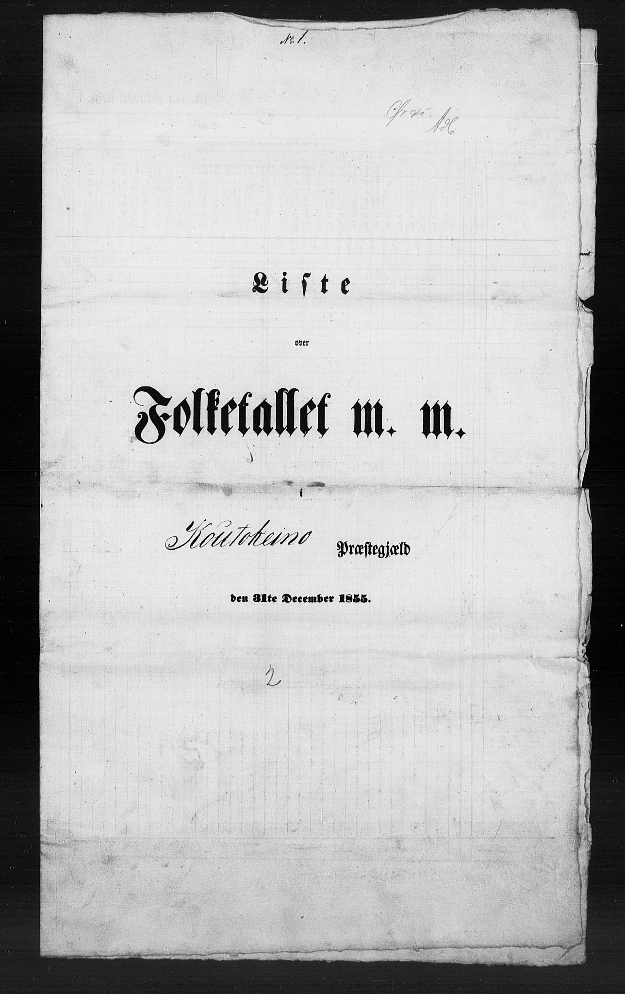 , Folketelling 1855 for 2011P Kautokeino prestegjeld, 1855, s. 1