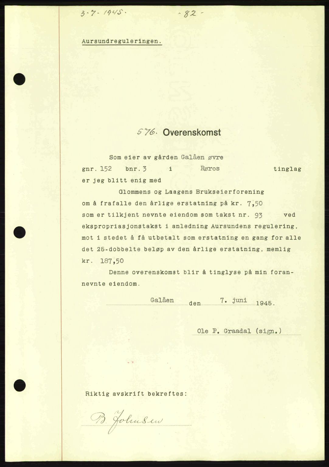 Gauldal sorenskriveri, SAT/A-0014/1/2/2C: Pantebok nr. A1a, 1945-1945, Dagboknr: 576/1945