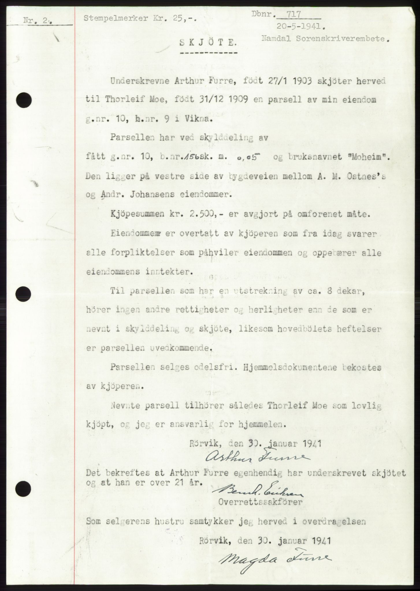 Namdal sorenskriveri, SAT/A-4133/1/2/2C: Pantebok nr. -, 1940-1941, Tingl.dato: 20.05.1941