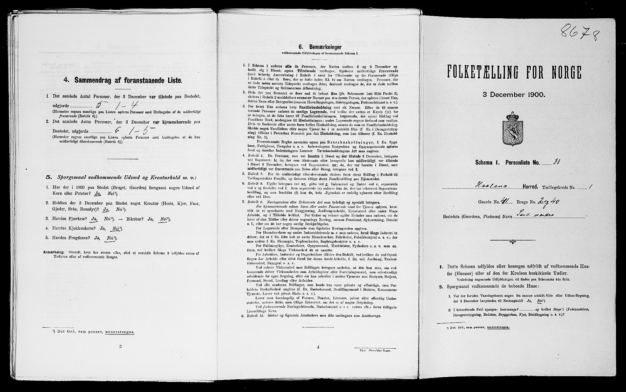 SAST, Folketelling 1900 for 1124 Haaland herred, 1900, s. 174