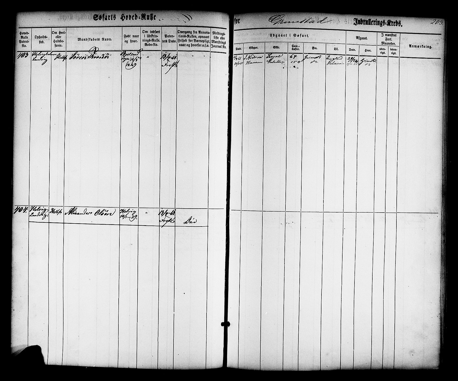 Grimstad mønstringskrets, SAK/2031-0013/F/Fb/L0008: Hovedrulle nr 1-766, V-21, 1860-1869, s. 212