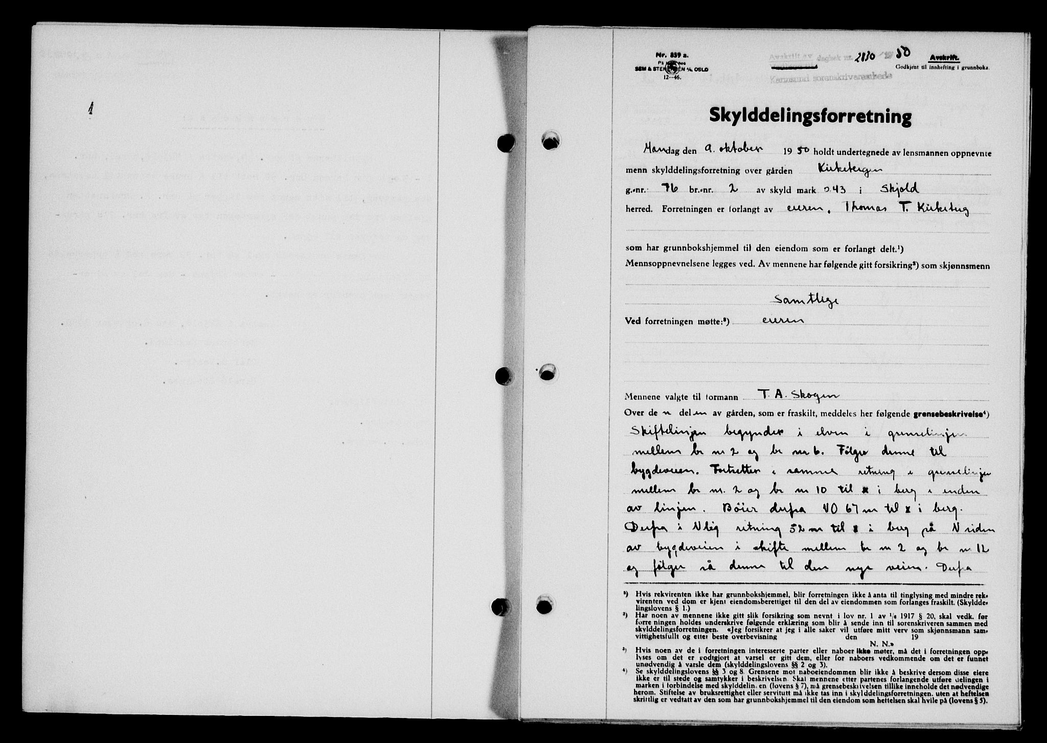 Karmsund sorenskriveri, SAST/A-100311/01/II/IIB/L0101: Pantebok nr. 81A, 1950-1951, Dagboknr: 2830/1950