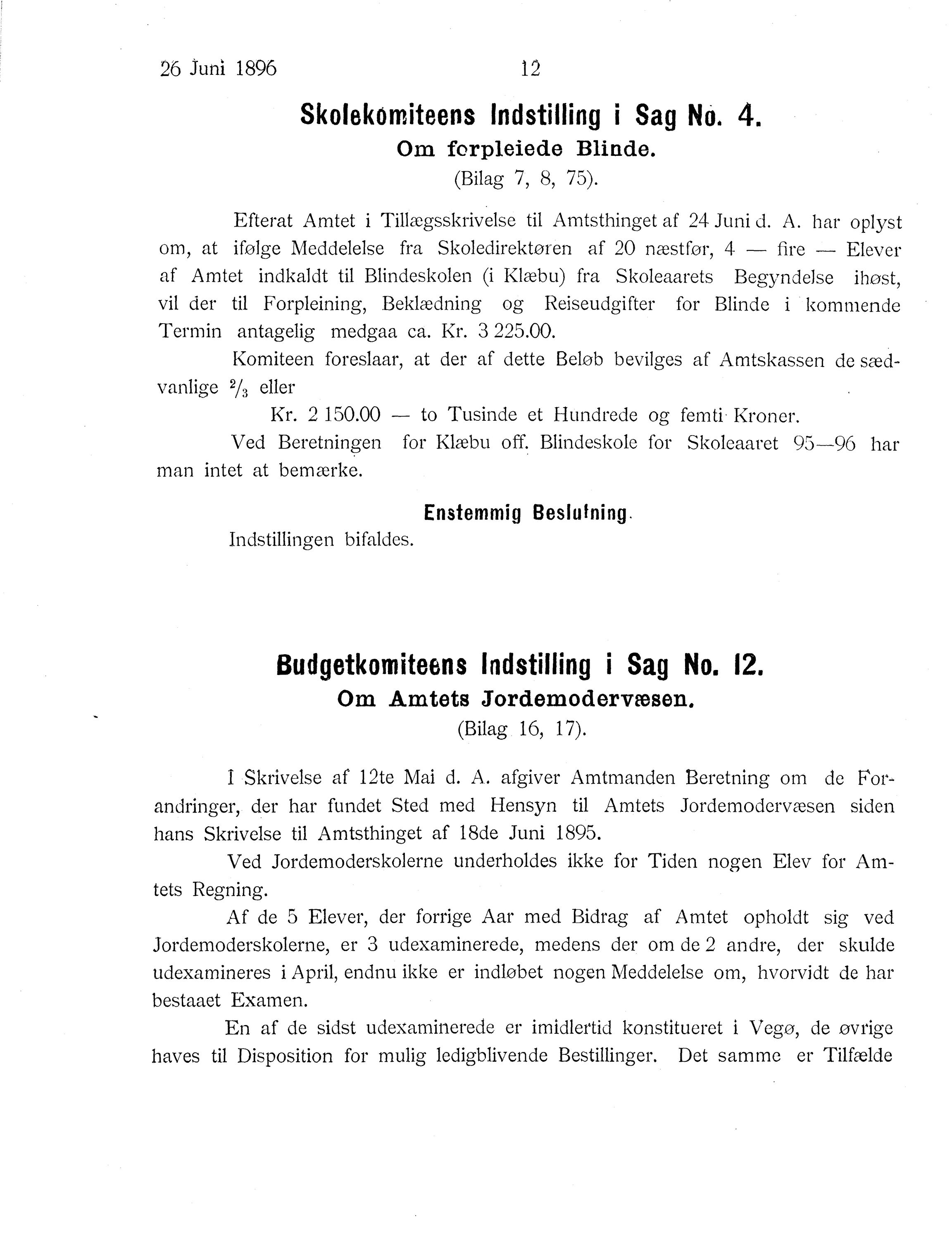 Nordland Fylkeskommune. Fylkestinget, AIN/NFK-17/176/A/Ac/L0019: Fylkestingsforhandlinger 1896, 1896