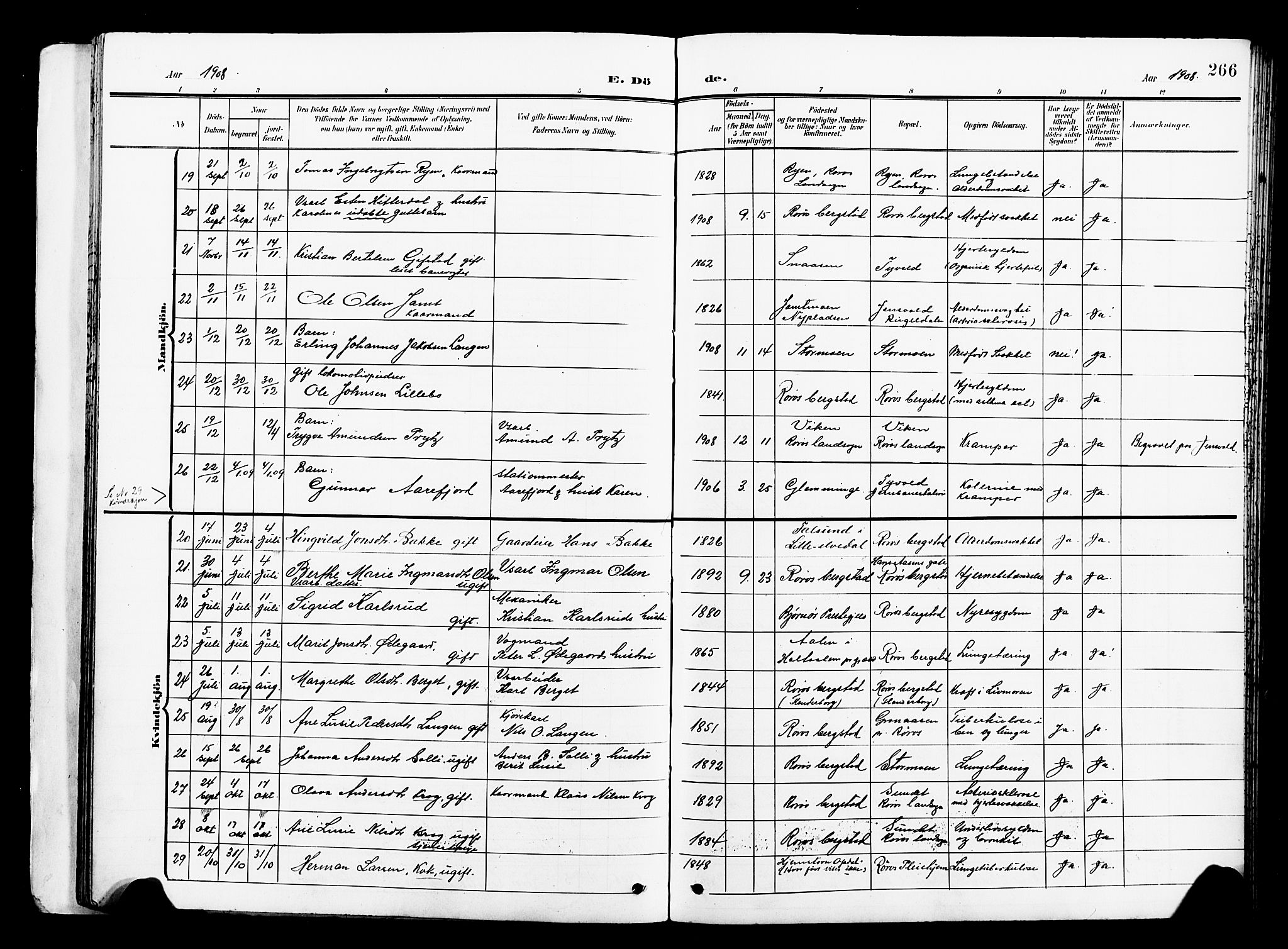 Ministerialprotokoller, klokkerbøker og fødselsregistre - Sør-Trøndelag, SAT/A-1456/681/L0942: Klokkerbok nr. 681C06, 1906-1925, s. 266