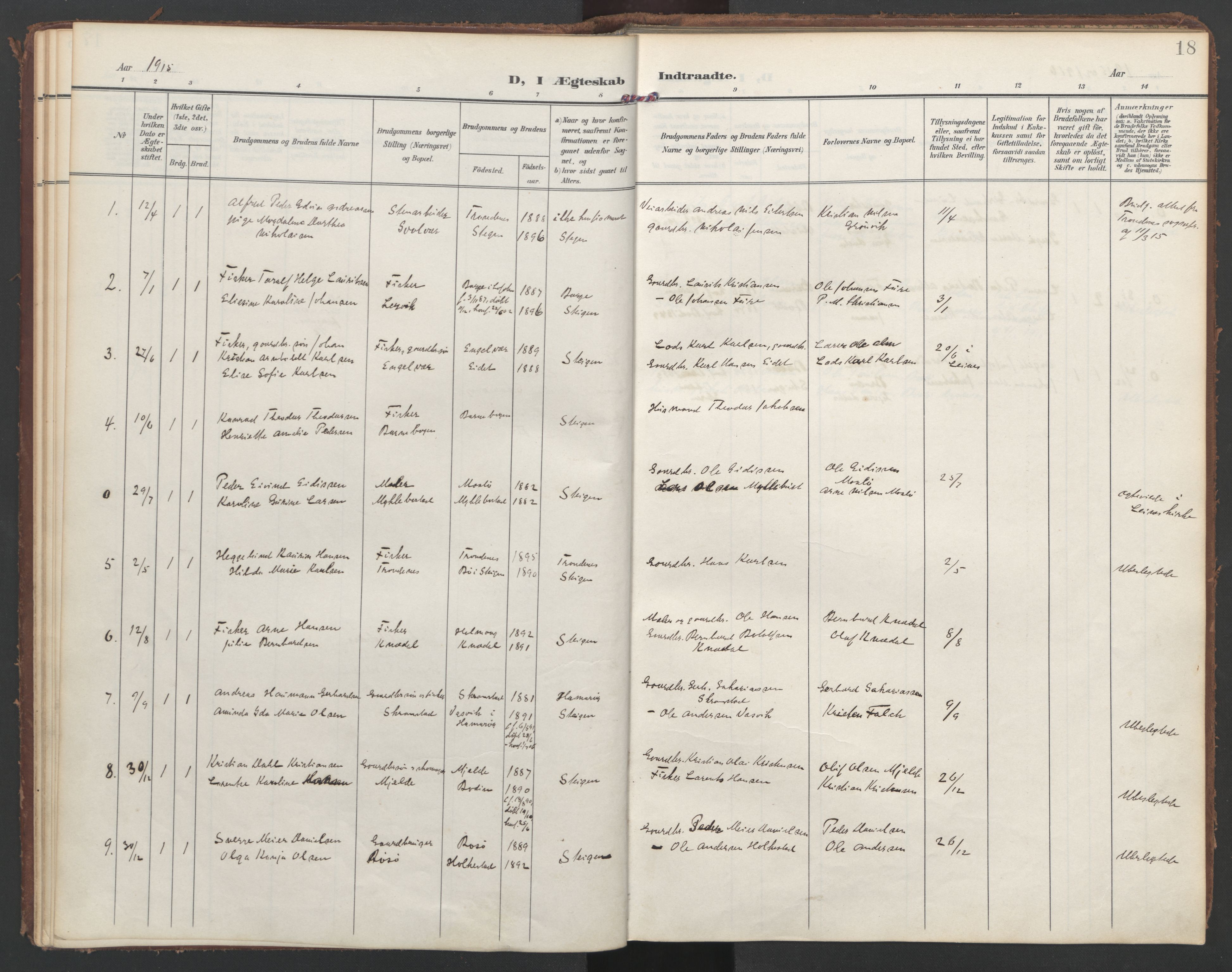 Ministerialprotokoller, klokkerbøker og fødselsregistre - Nordland, AV/SAT-A-1459/855/L0806: Ministerialbok nr. 855A14, 1906-1922, s. 18