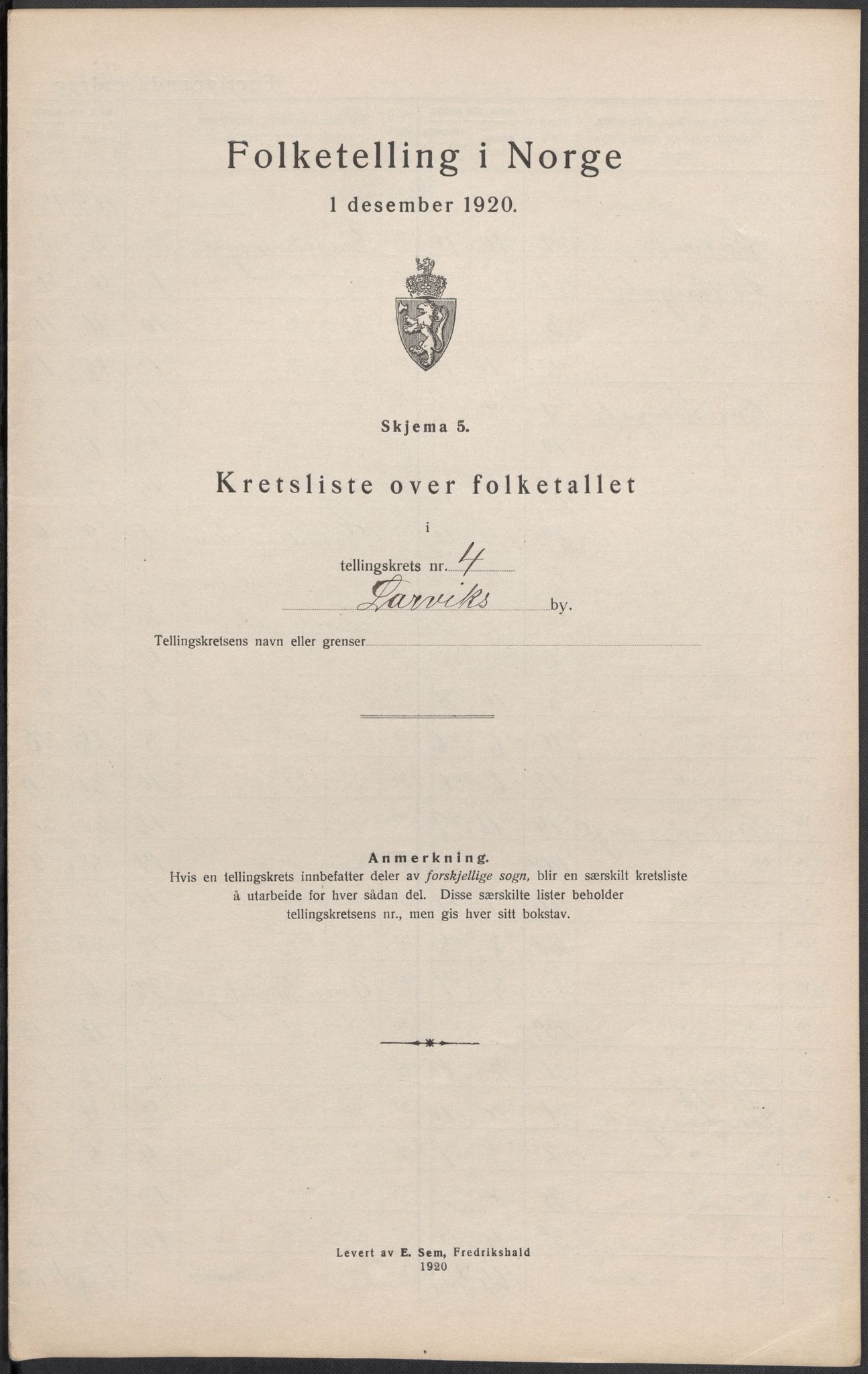 SAKO, Folketelling 1920 for 0707 Larvik kjøpstad, 1920, s. 20