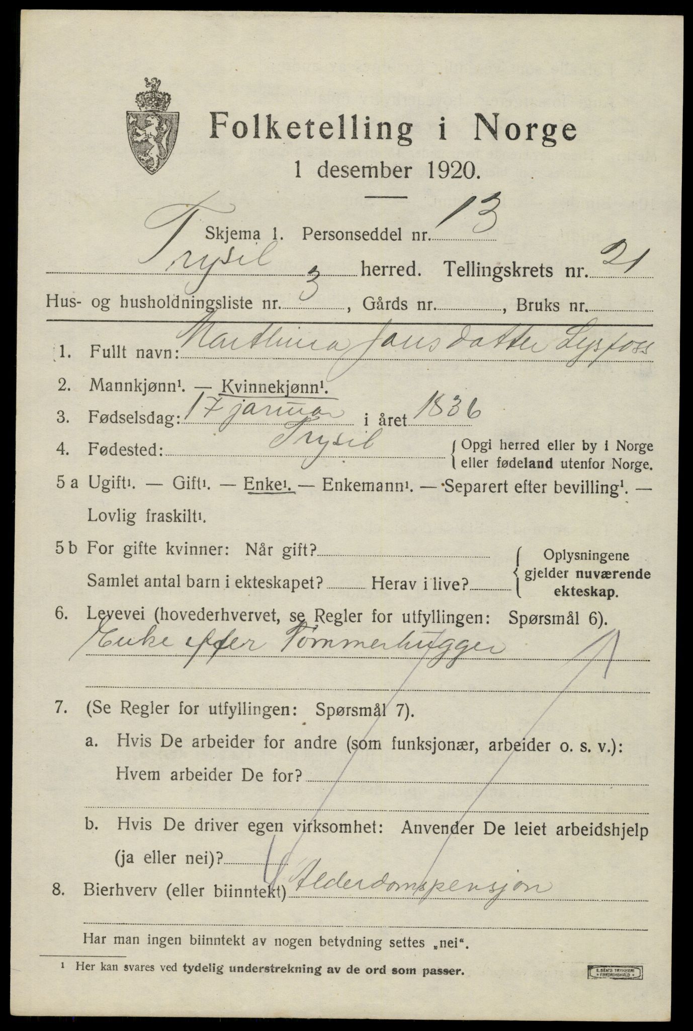 SAH, Folketelling 1920 for 0428 Trysil herred, 1920, s. 13794