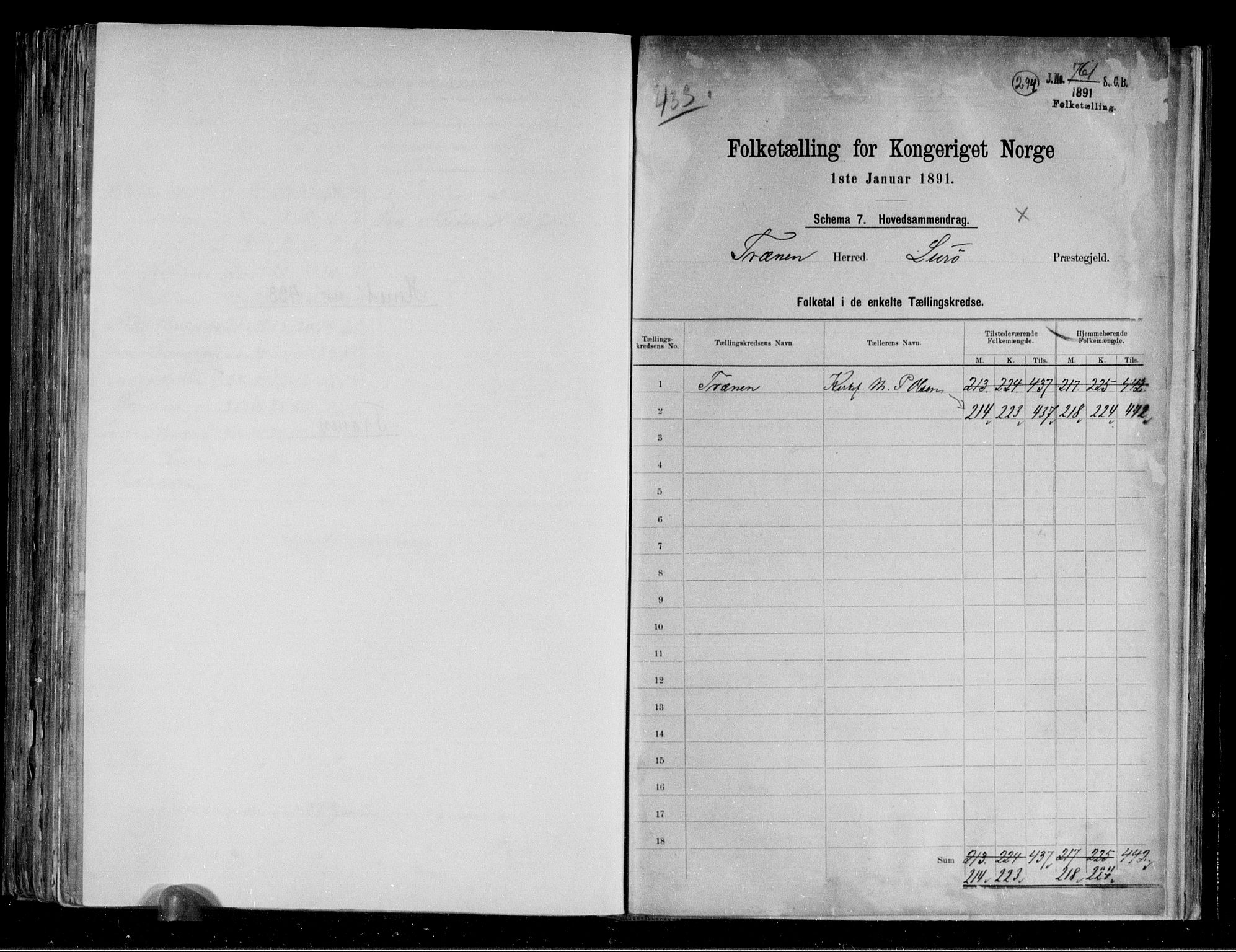 RA, Folketelling 1891 for 1835 Træna herred, 1891, s. 2