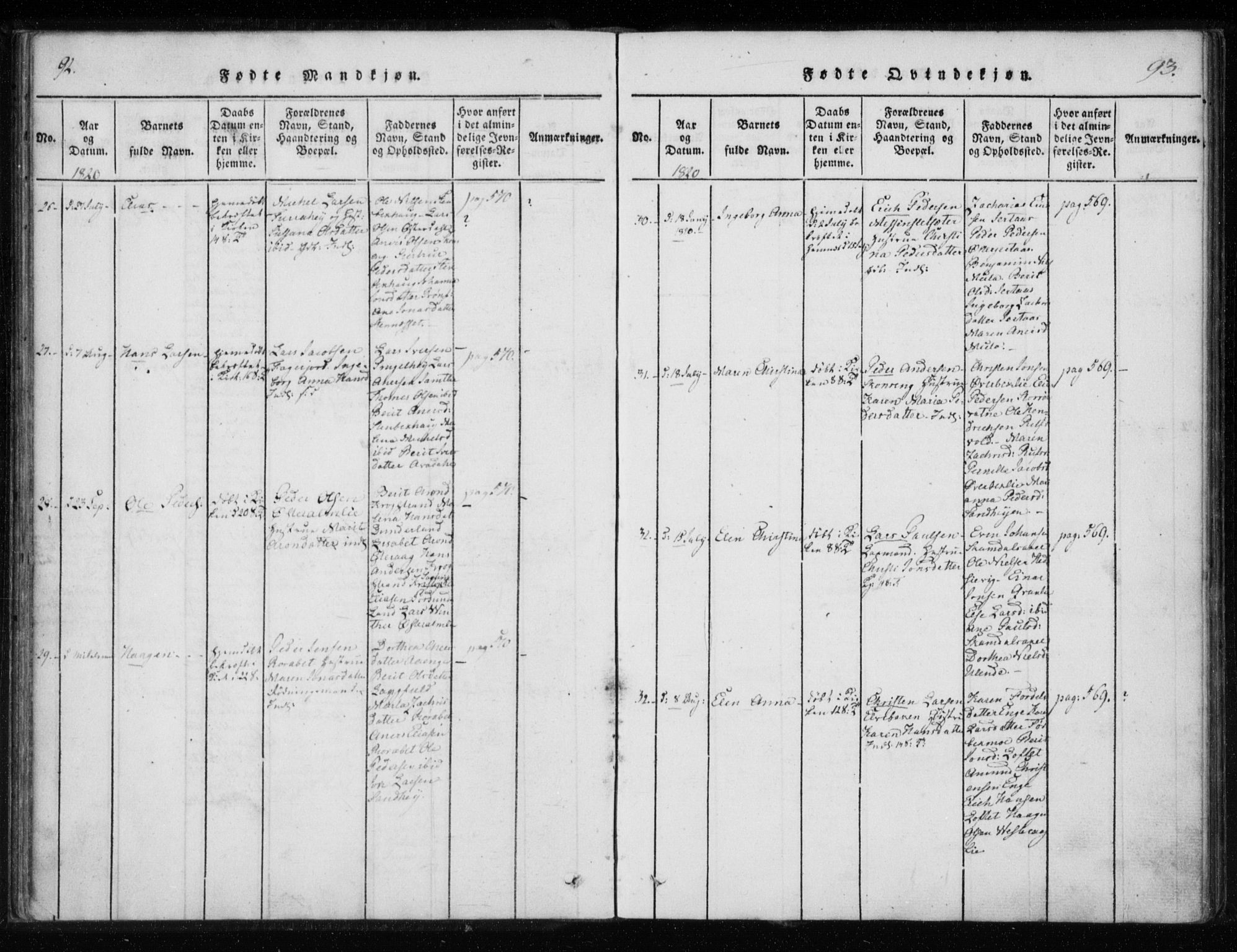 Ministerialprotokoller, klokkerbøker og fødselsregistre - Nordland, AV/SAT-A-1459/825/L0353: Ministerialbok nr. 825A07, 1820-1826, s. 92-93