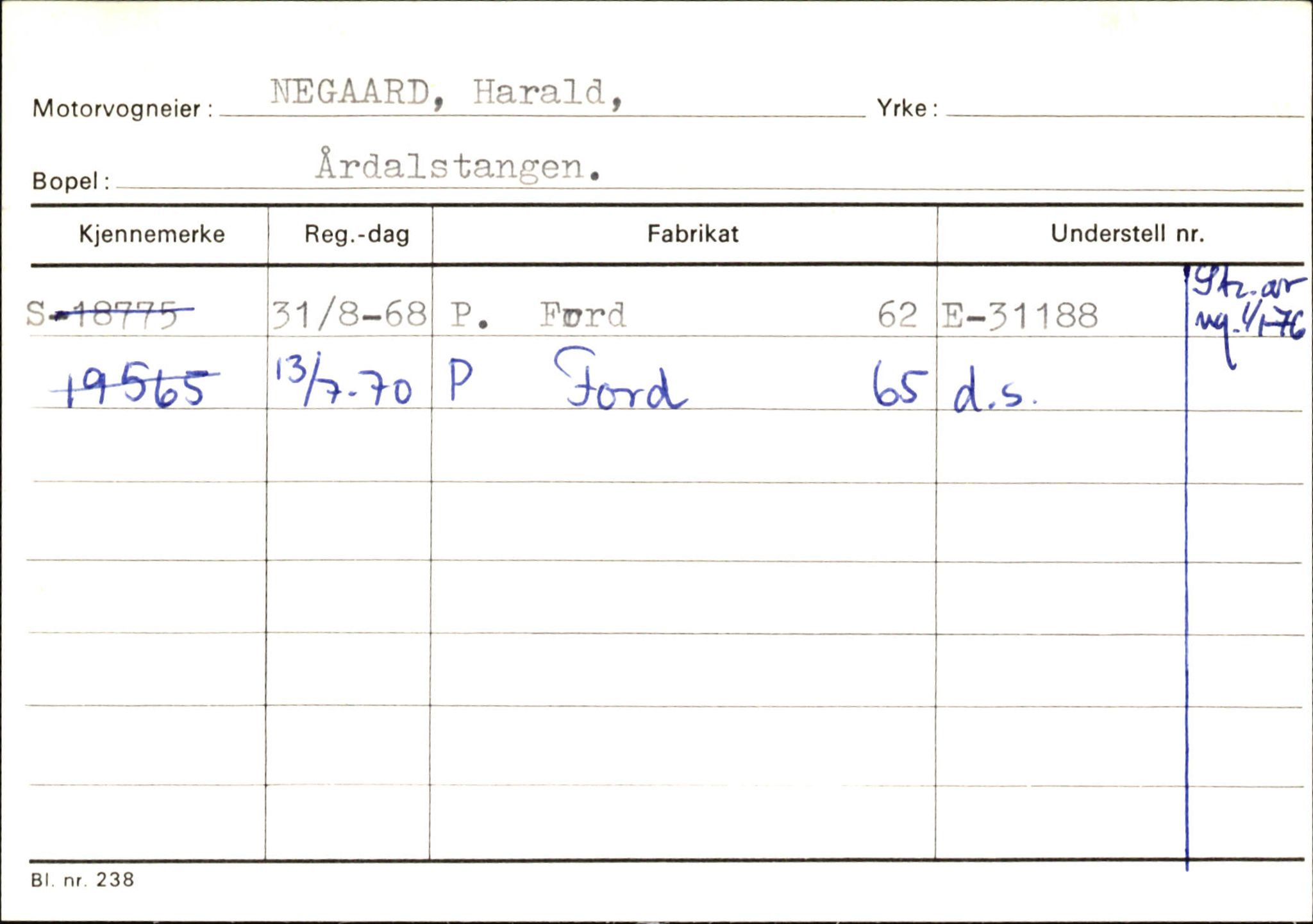 Statens vegvesen, Sogn og Fjordane vegkontor, AV/SAB-A-5301/4/F/L0145: Registerkort Vågsøy S-Å. Årdal I-P, 1945-1975, s. 1942