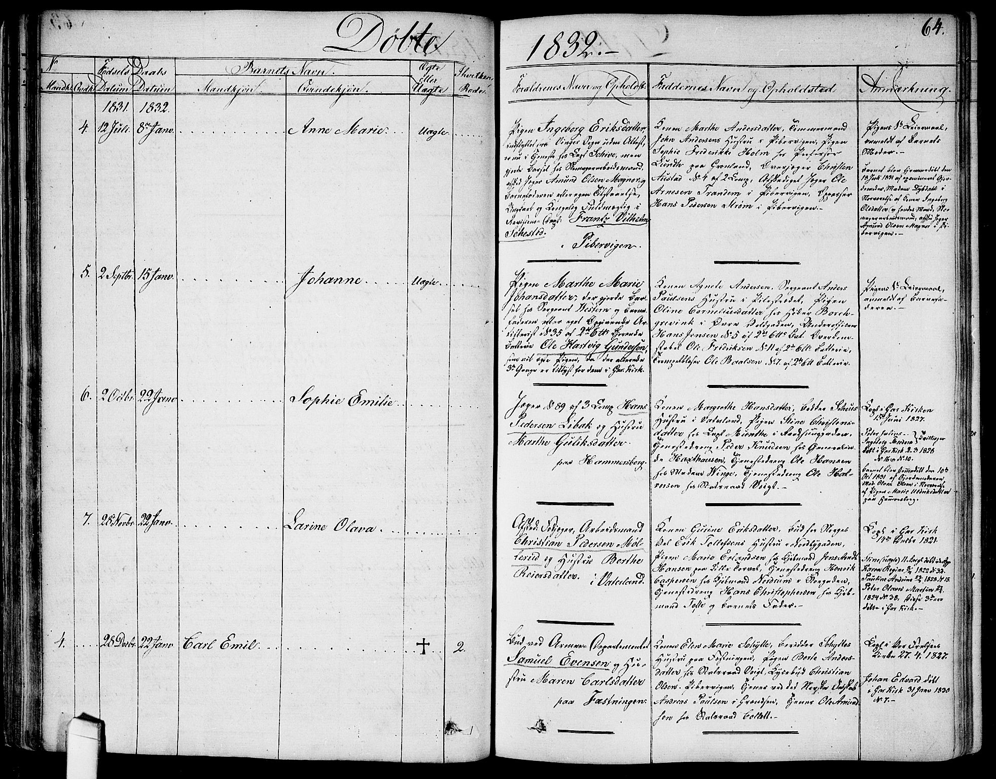 Garnisonsmenigheten Kirkebøker, AV/SAO-A-10846/G/Ga/L0004: Klokkerbok nr. 4, 1828-1840, s. 64