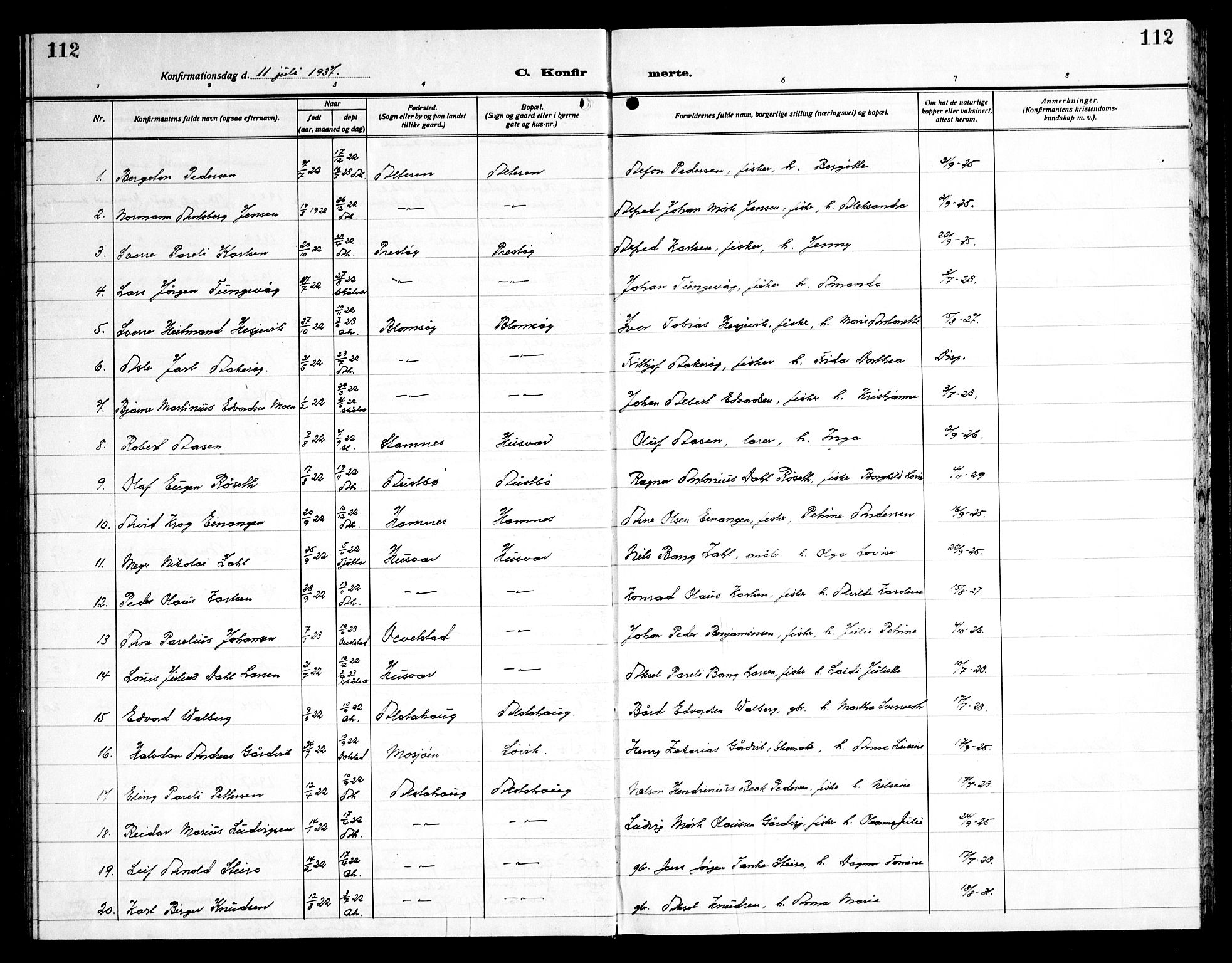 Ministerialprotokoller, klokkerbøker og fødselsregistre - Nordland, AV/SAT-A-1459/830/L0466: Klokkerbok nr. 830C08, 1920-1945, s. 112