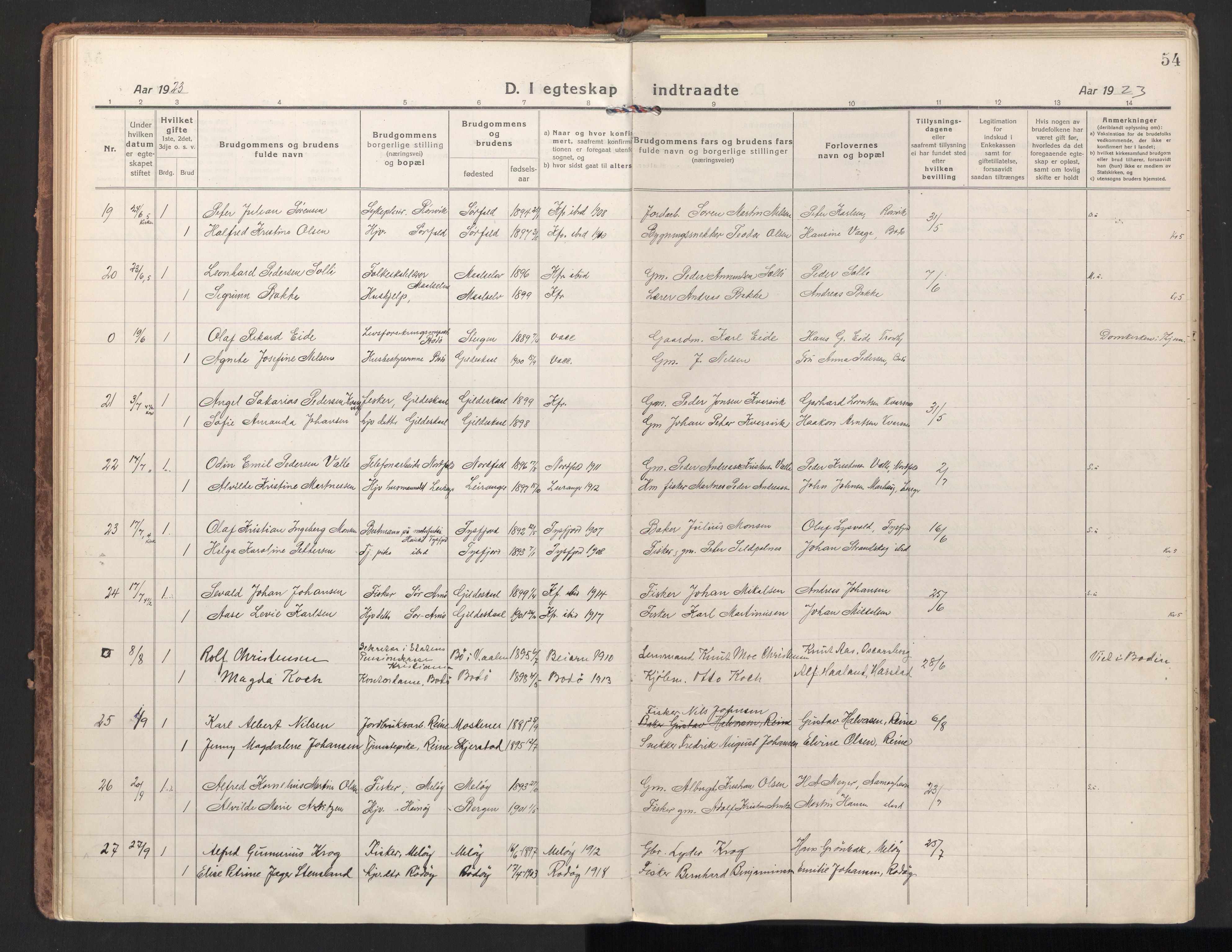 Ministerialprotokoller, klokkerbøker og fødselsregistre - Nordland, AV/SAT-A-1459/801/L0018: Ministerialbok nr. 801A18, 1916-1930, s. 54