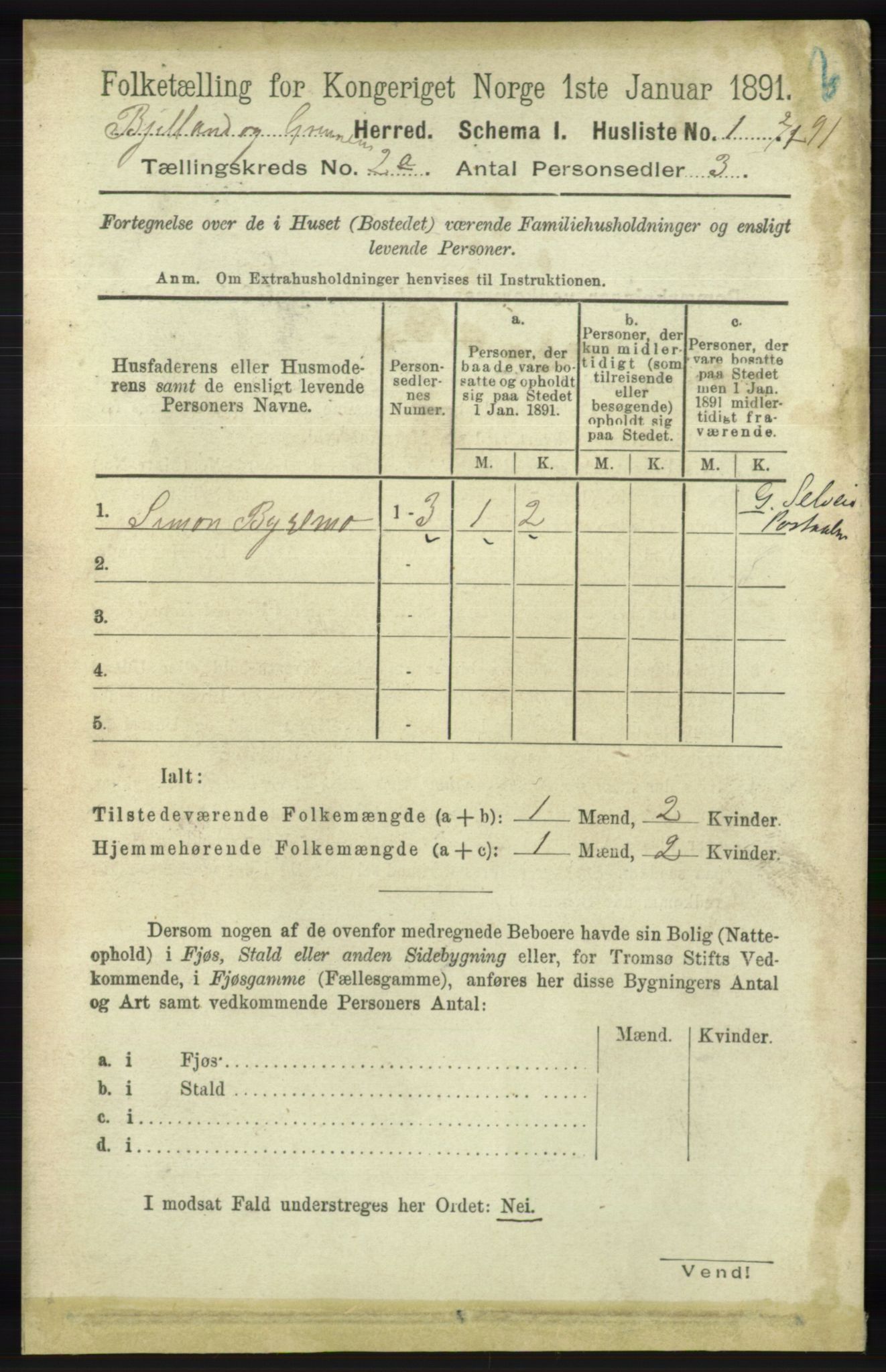 RA, Folketelling 1891 for 1024 Bjelland og Grindheim herred, 1891, s. 244