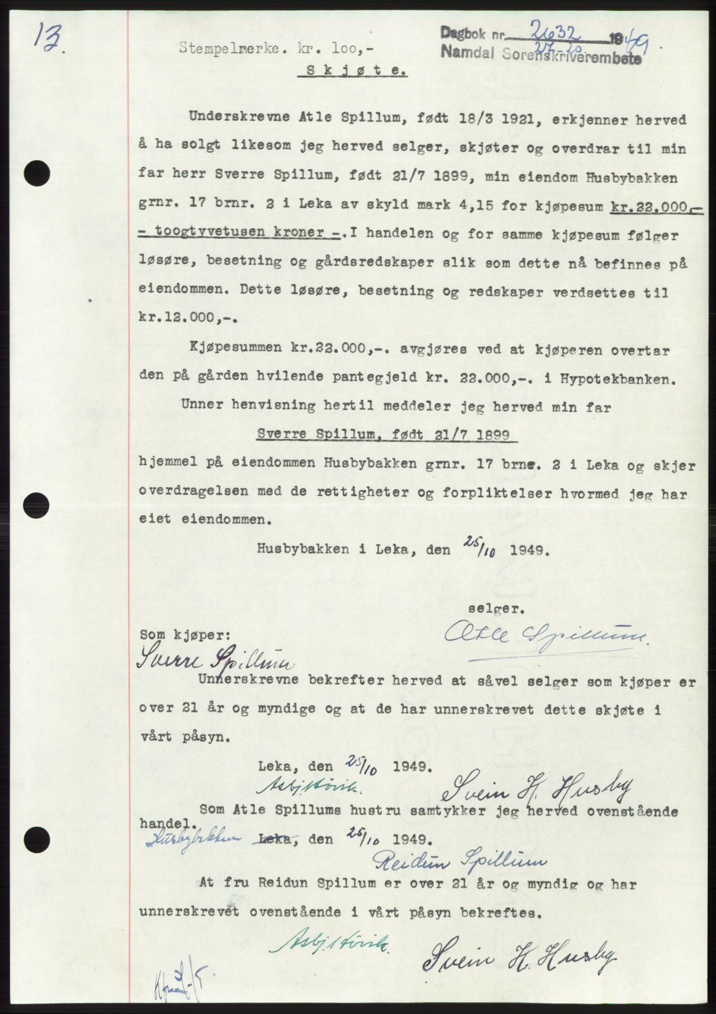 Namdal sorenskriveri, SAT/A-4133/1/2/2C: Pantebok nr. -, 1949-1949, Dagboknr: 2632/1949