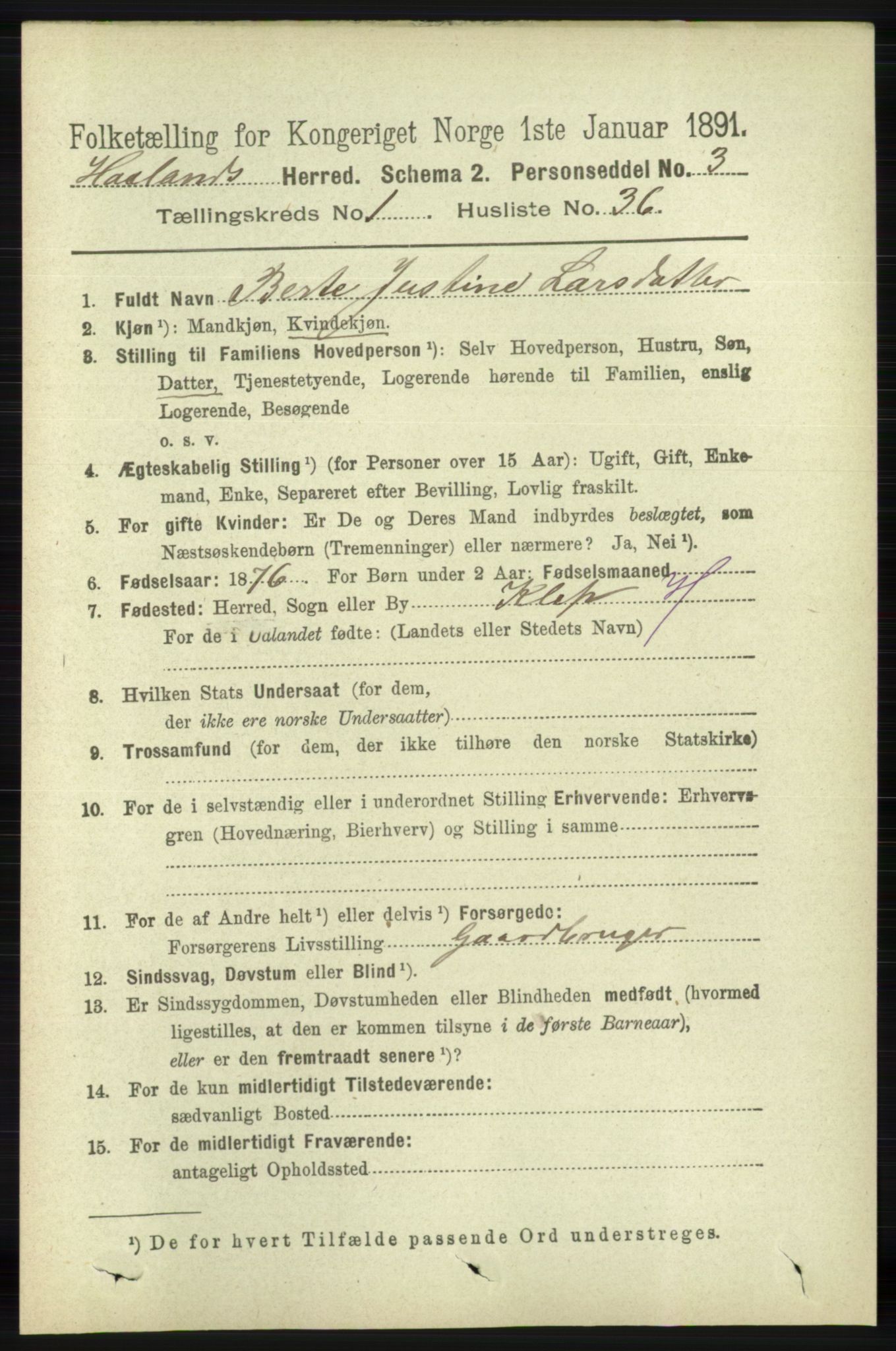 RA, Folketelling 1891 for 1124 Haaland herred, 1891, s. 381