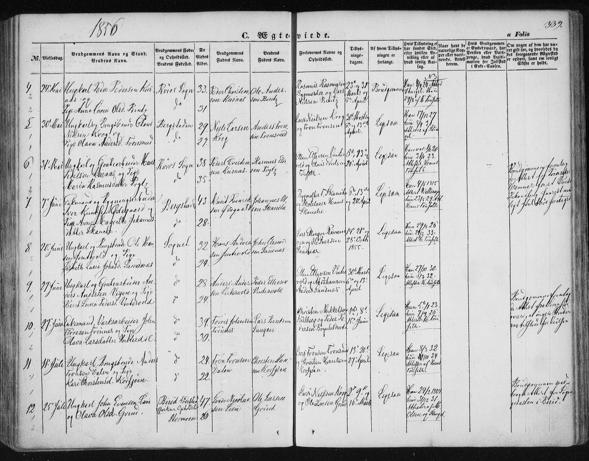Ministerialprotokoller, klokkerbøker og fødselsregistre - Sør-Trøndelag, SAT/A-1456/681/L0931: Ministerialbok nr. 681A09, 1845-1859, s. 339