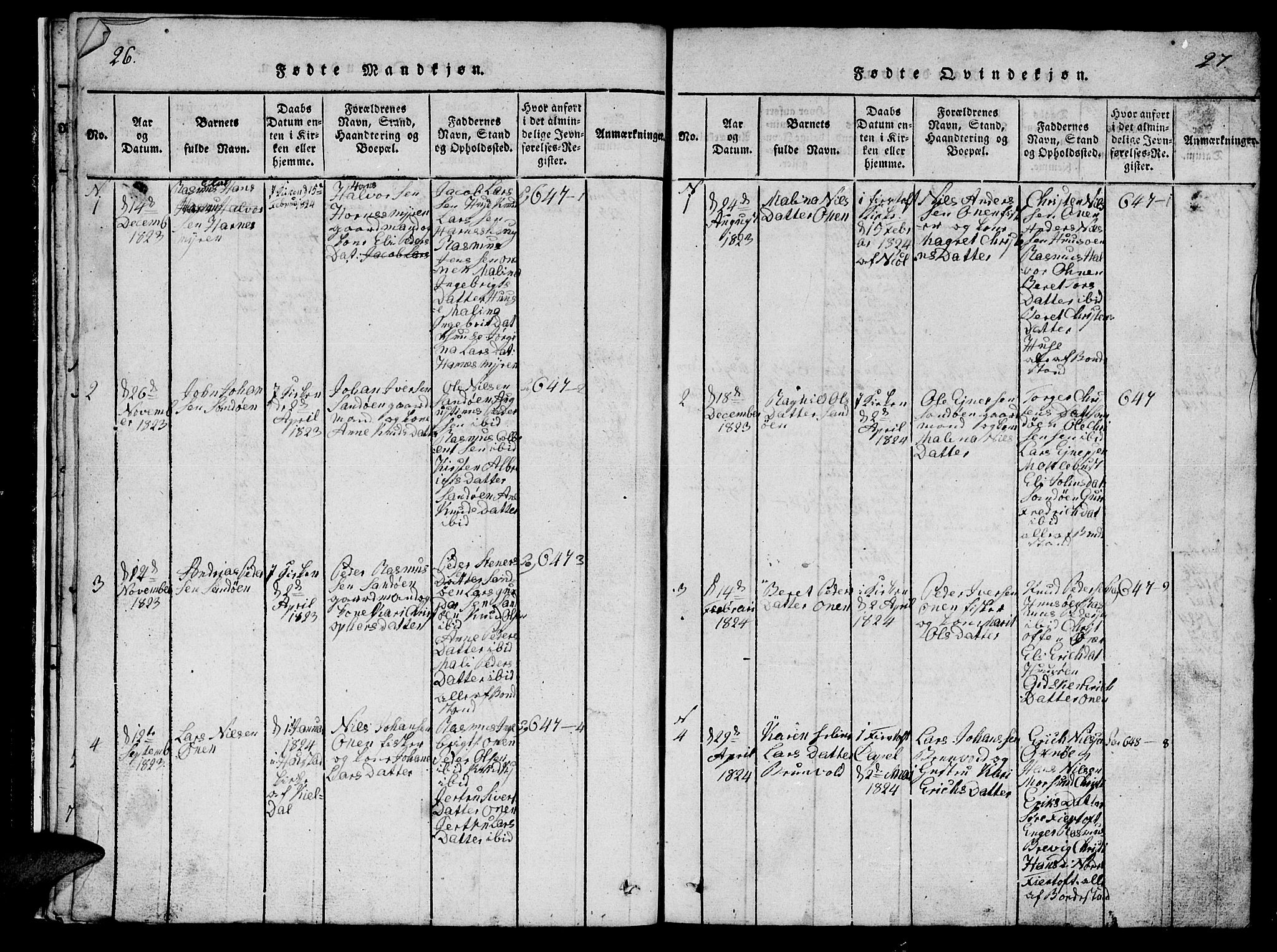 Ministerialprotokoller, klokkerbøker og fødselsregistre - Møre og Romsdal, AV/SAT-A-1454/561/L0731: Klokkerbok nr. 561C01, 1817-1867, s. 26-27