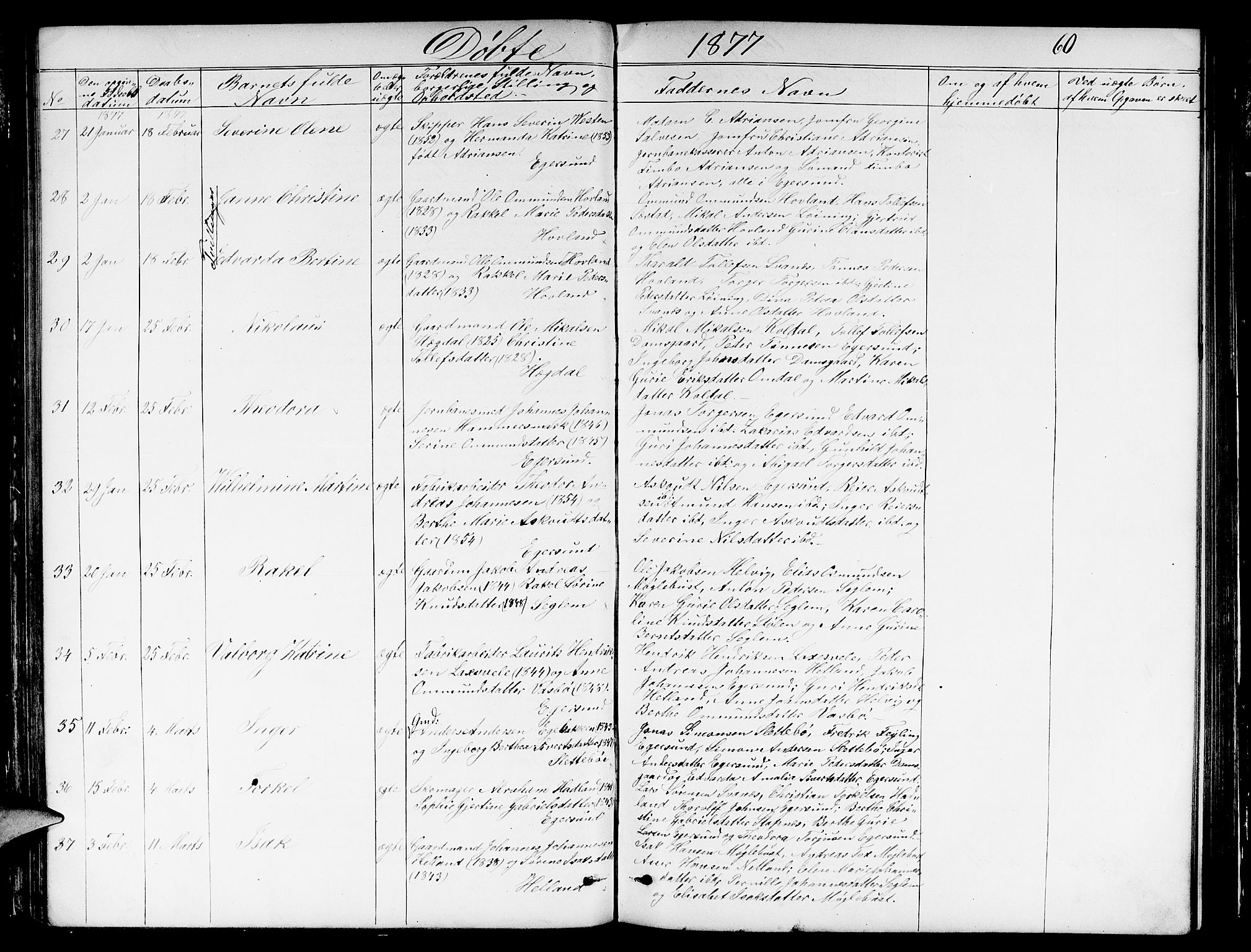 Eigersund sokneprestkontor, AV/SAST-A-101807/S09/L0005: Klokkerbok nr. B 5, 1872-1881, s. 60