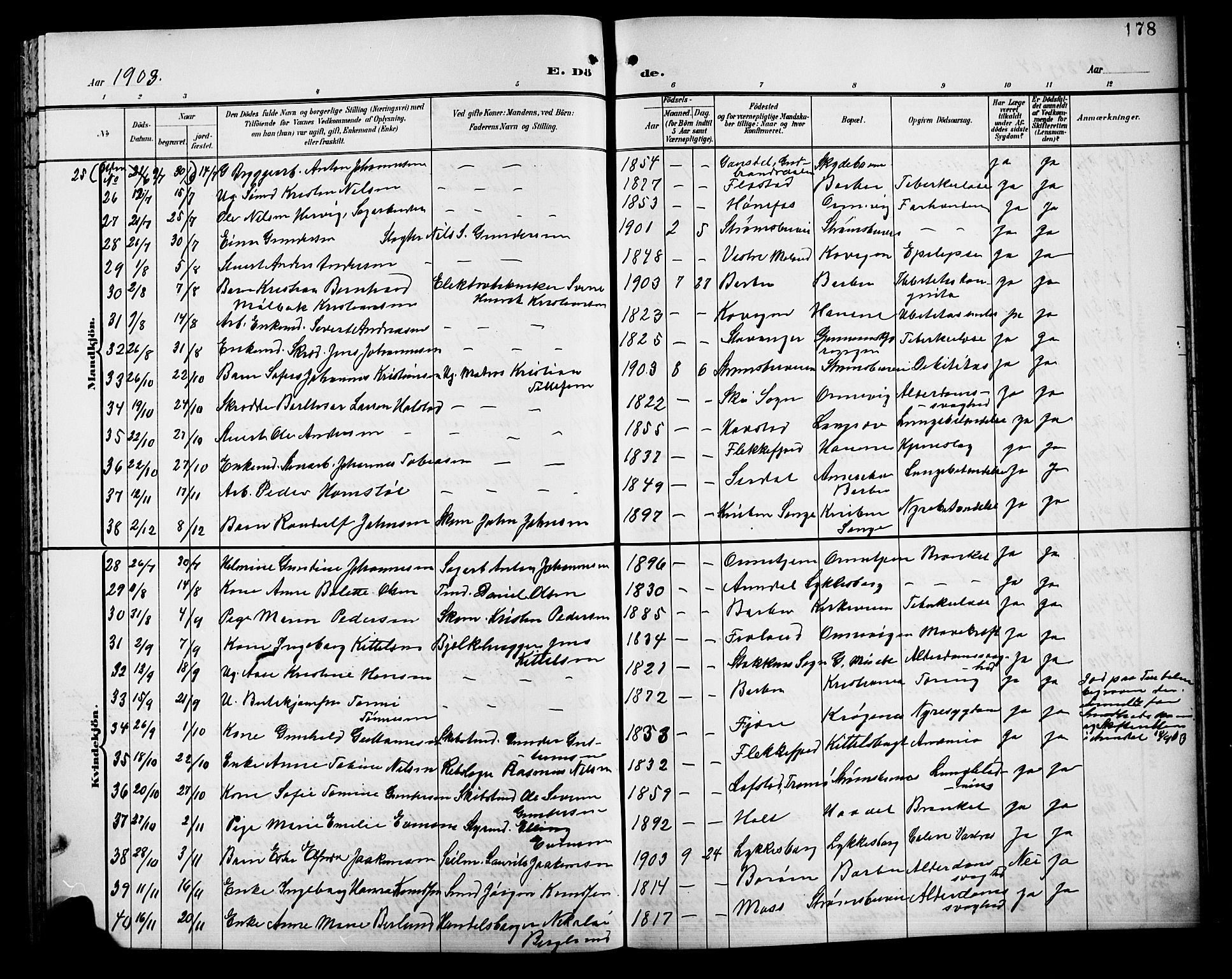 Barbu sokneprestkontor, AV/SAK-1111-0003/F/Fb/L0003: Klokkerbok nr. B 3, 1897-1911, s. 178