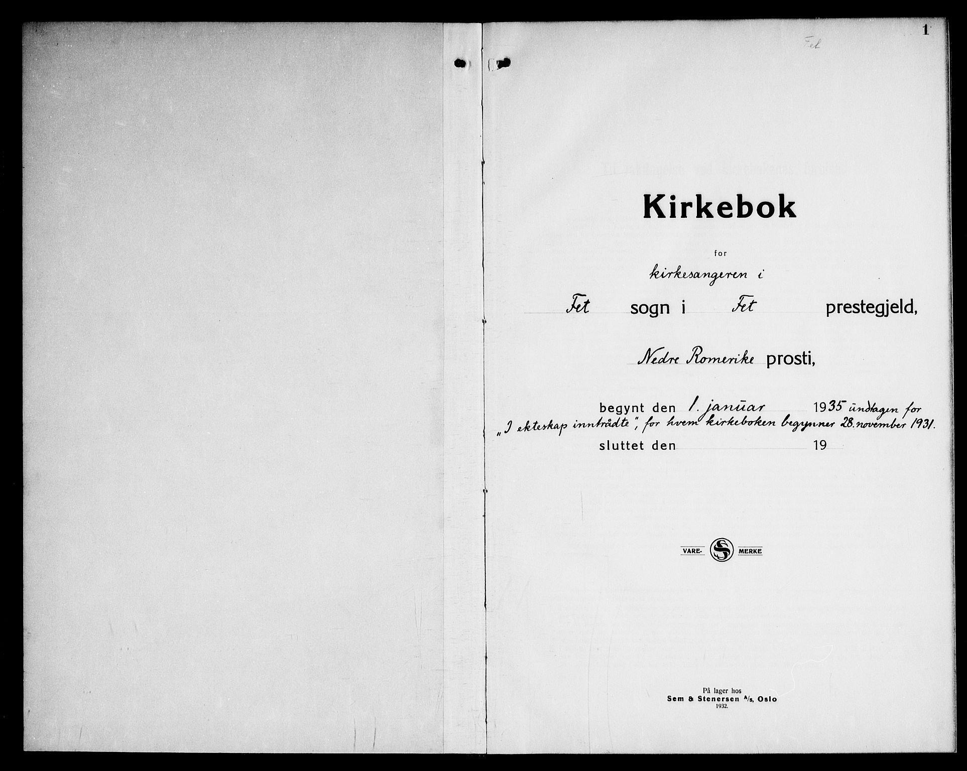 Fet prestekontor Kirkebøker, SAO/A-10370a/G/Ga/L0010: Klokkerbok nr. I 10, 1935-1951, s. 1