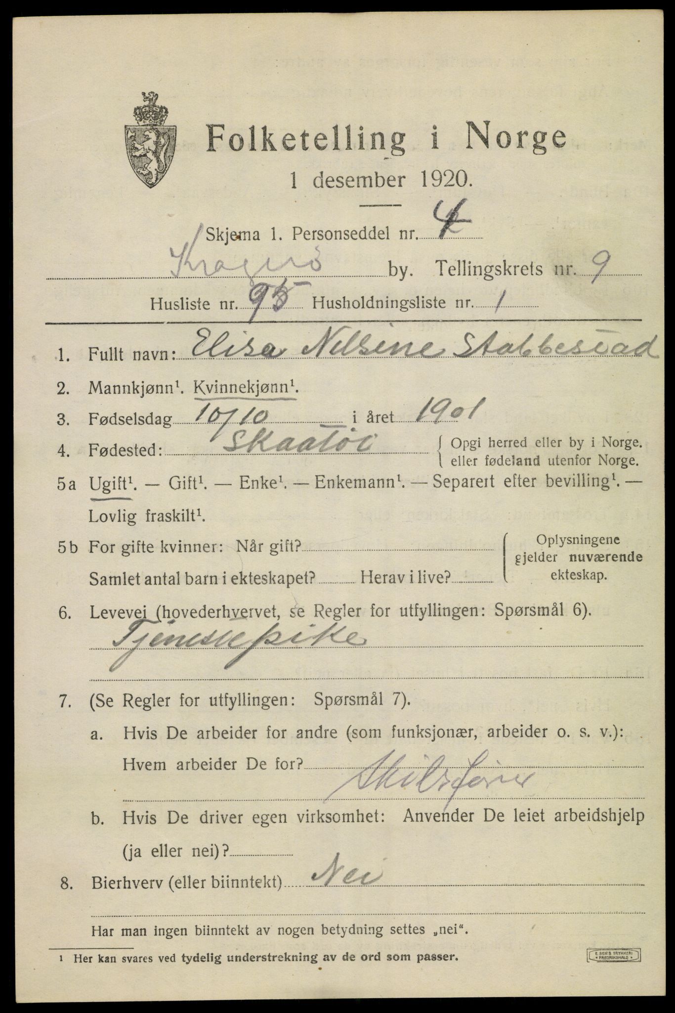 SAKO, Folketelling 1920 for 0801 Kragerø kjøpstad, 1920, s. 12999