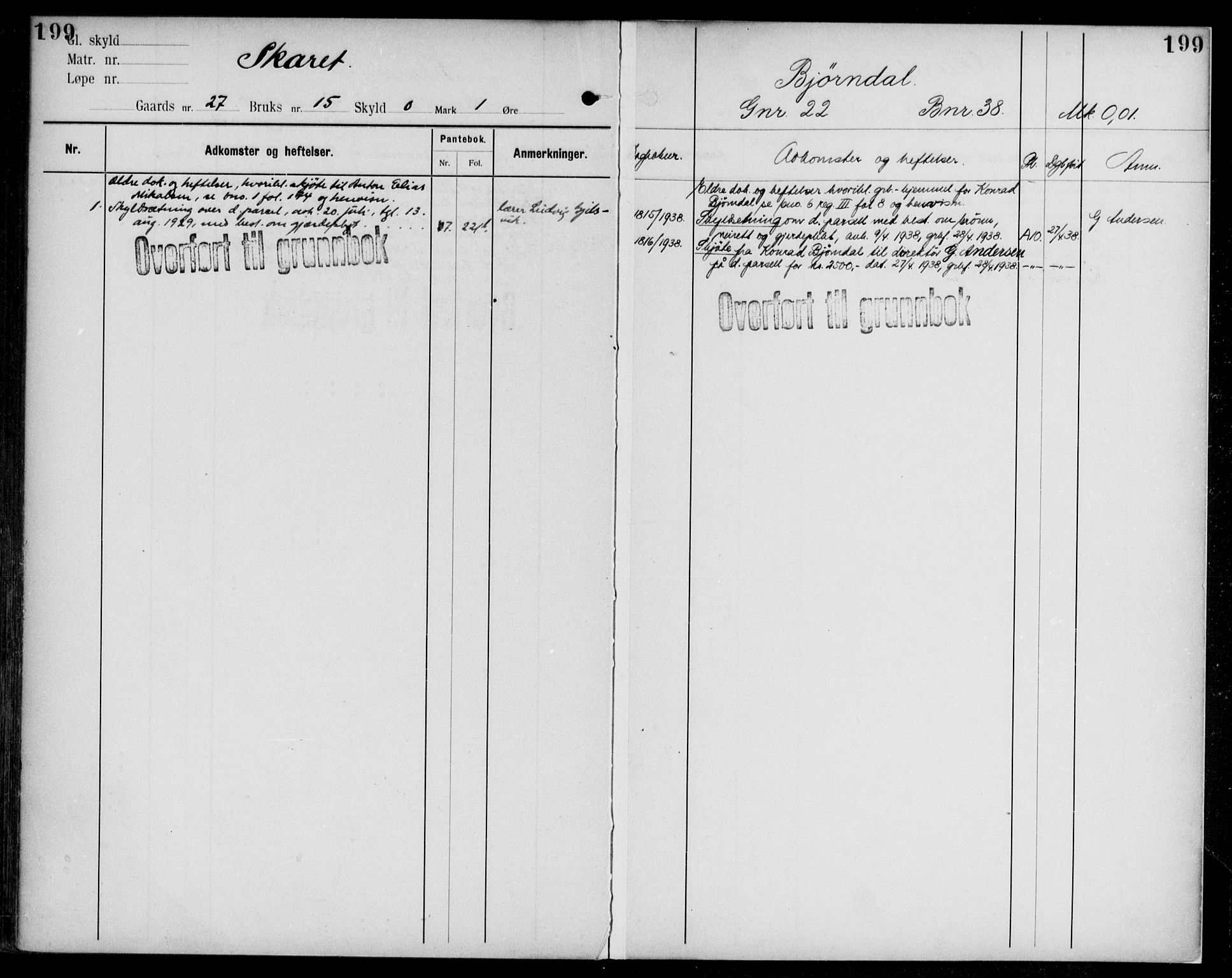 Midhordland sorenskriveri, AV/SAB-A-3001/1/G/Ga/Gab/L0108: Panteregister nr. II.A.b.108, s. 199