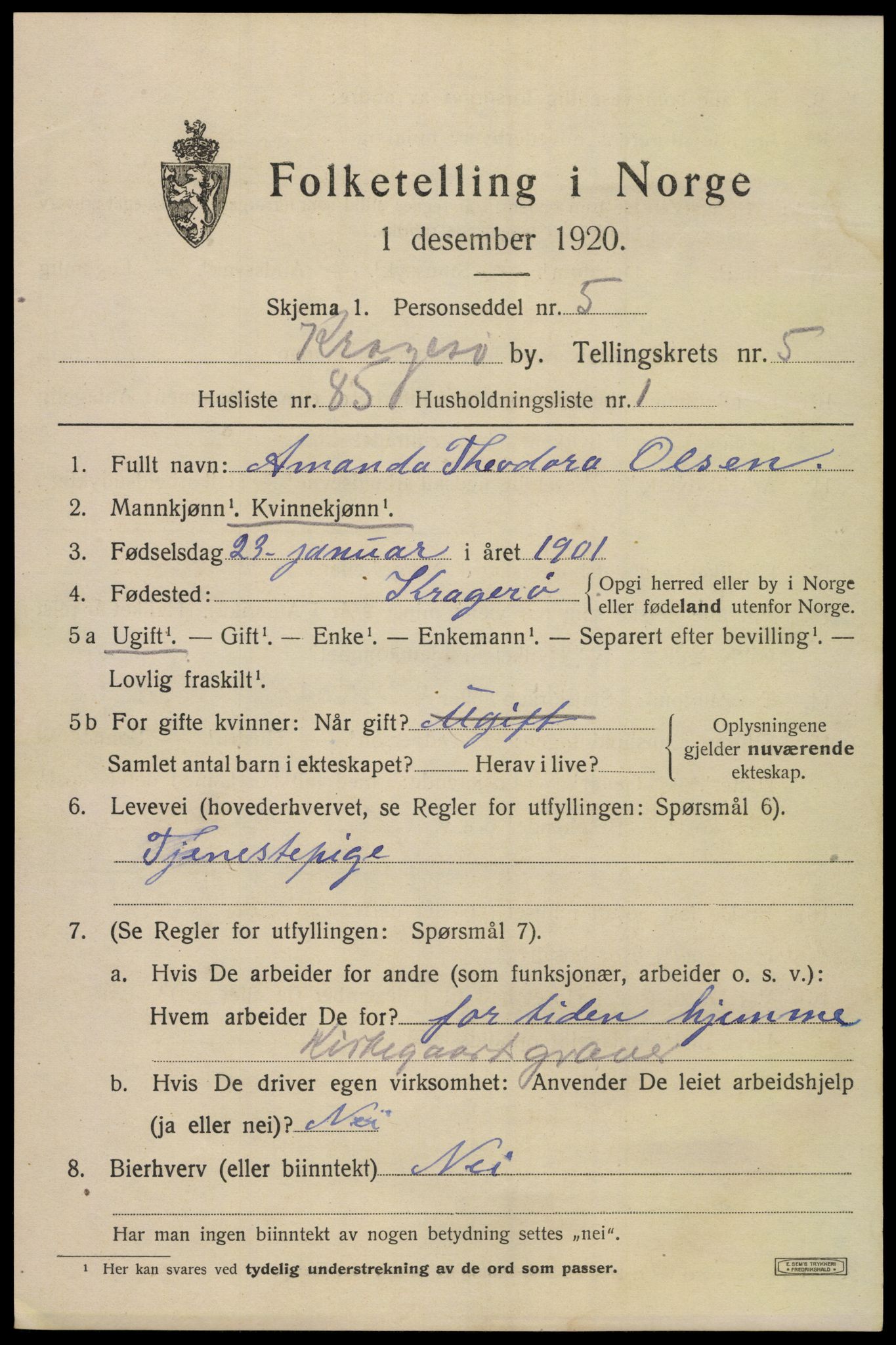 SAKO, Folketelling 1920 for 0801 Kragerø kjøpstad, 1920, s. 9045