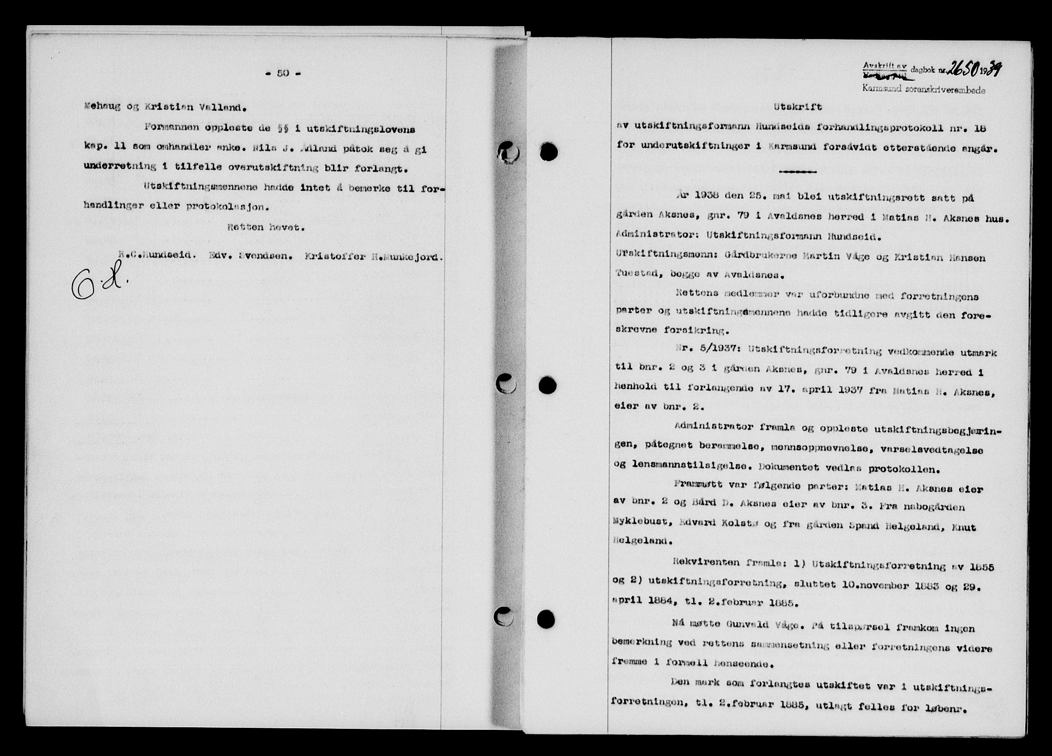 Karmsund sorenskriveri, SAST/A-100311/01/II/IIB/L0072: Pantebok nr. 53A, 1939-1940, Dagboknr: 2650/1939