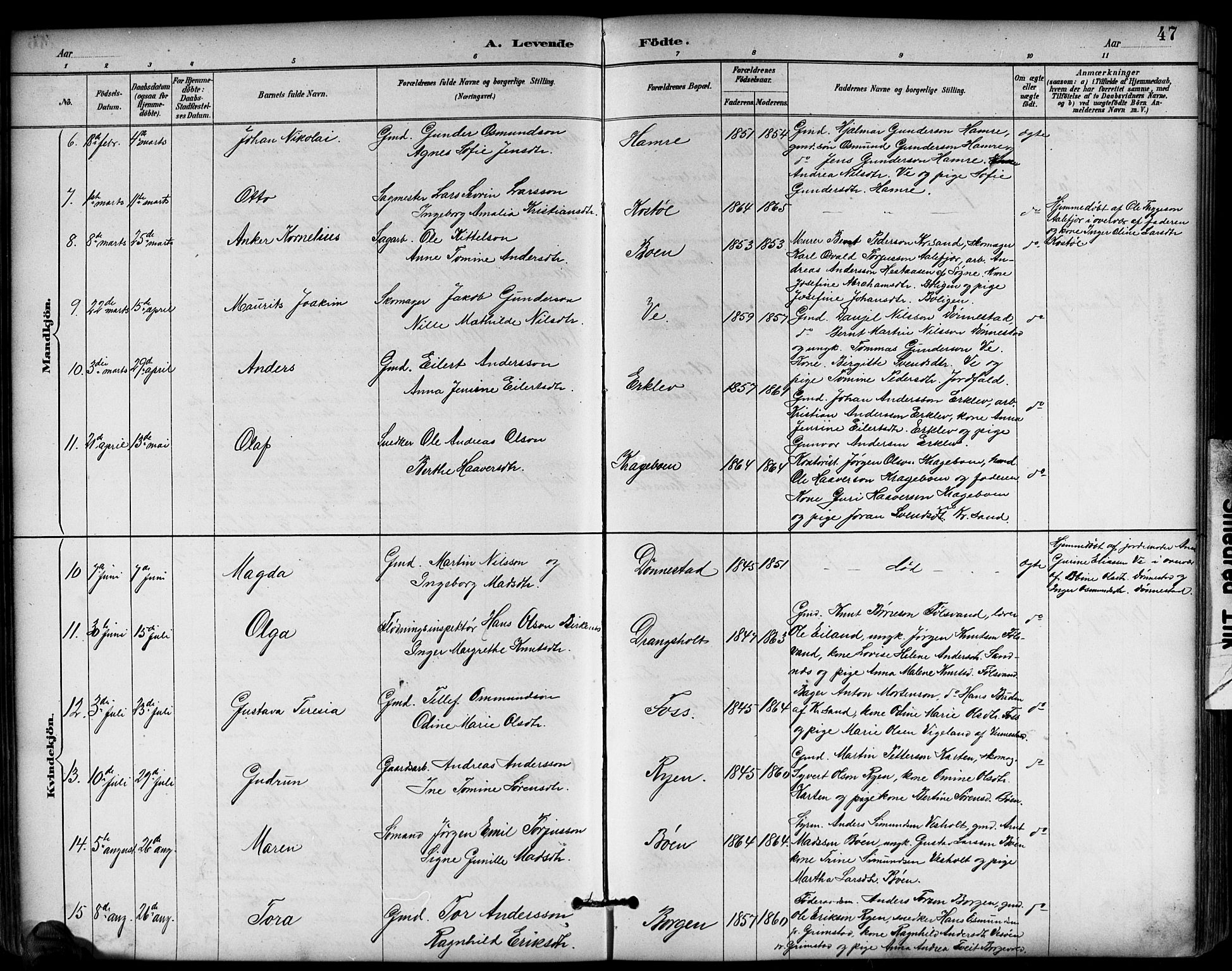 Tveit sokneprestkontor, AV/SAK-1111-0043/F/Fb/L0004: Klokkerbok nr. B 4, 1887-1914, s. 47