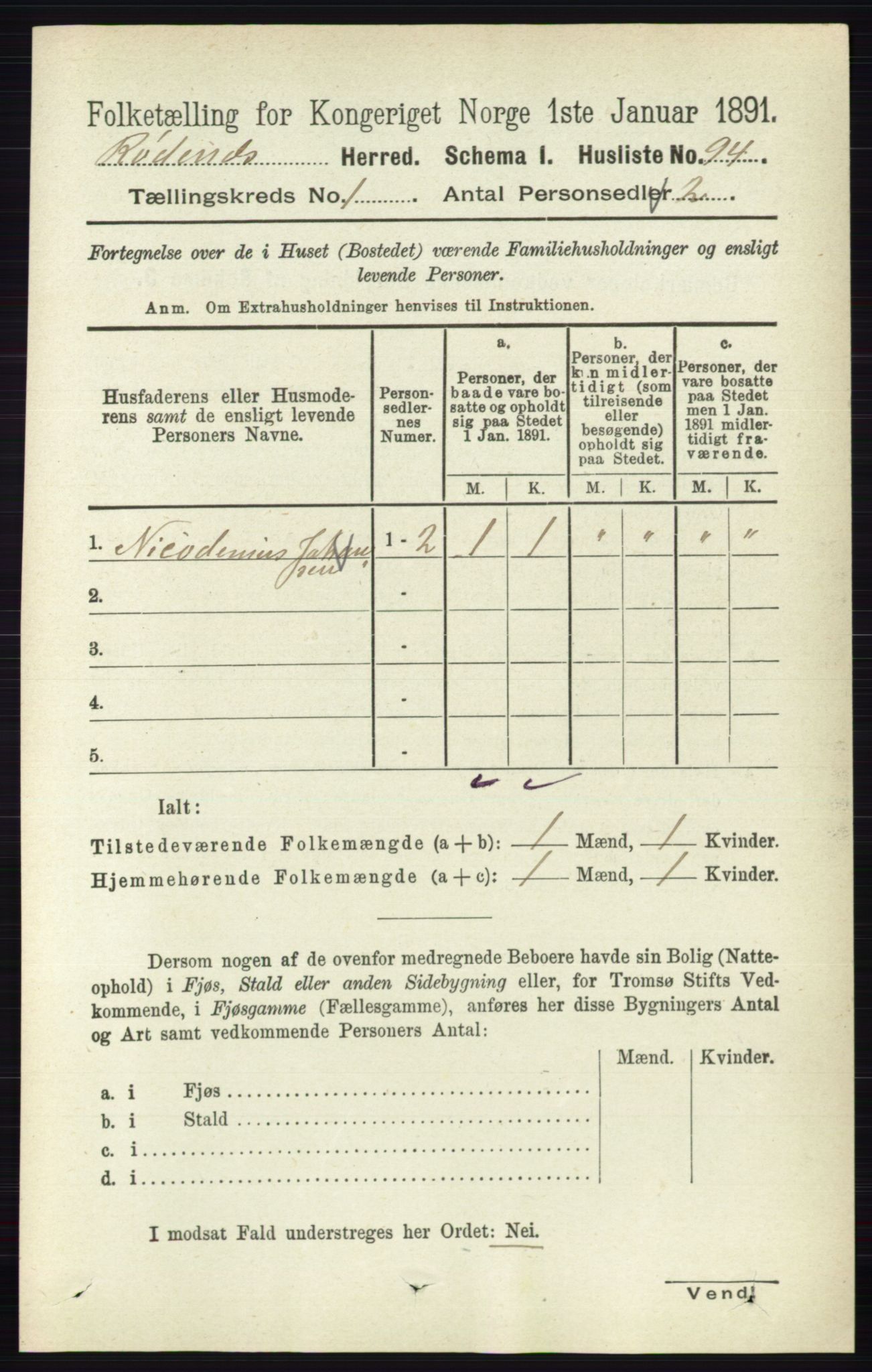 RA, Folketelling 1891 for 0120 Rødenes herred, 1891, s. 113