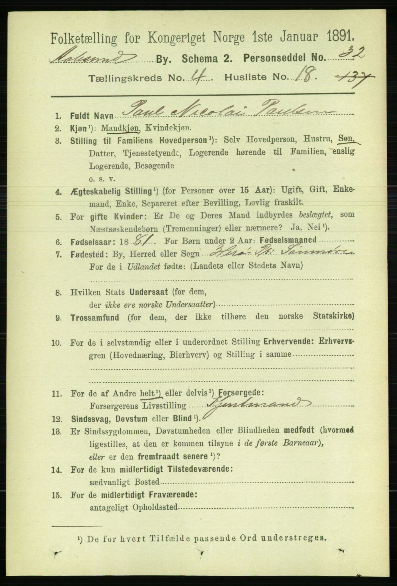RA, Folketelling 1891 for 1501 Ålesund kjøpstad, 1891, s. 3112