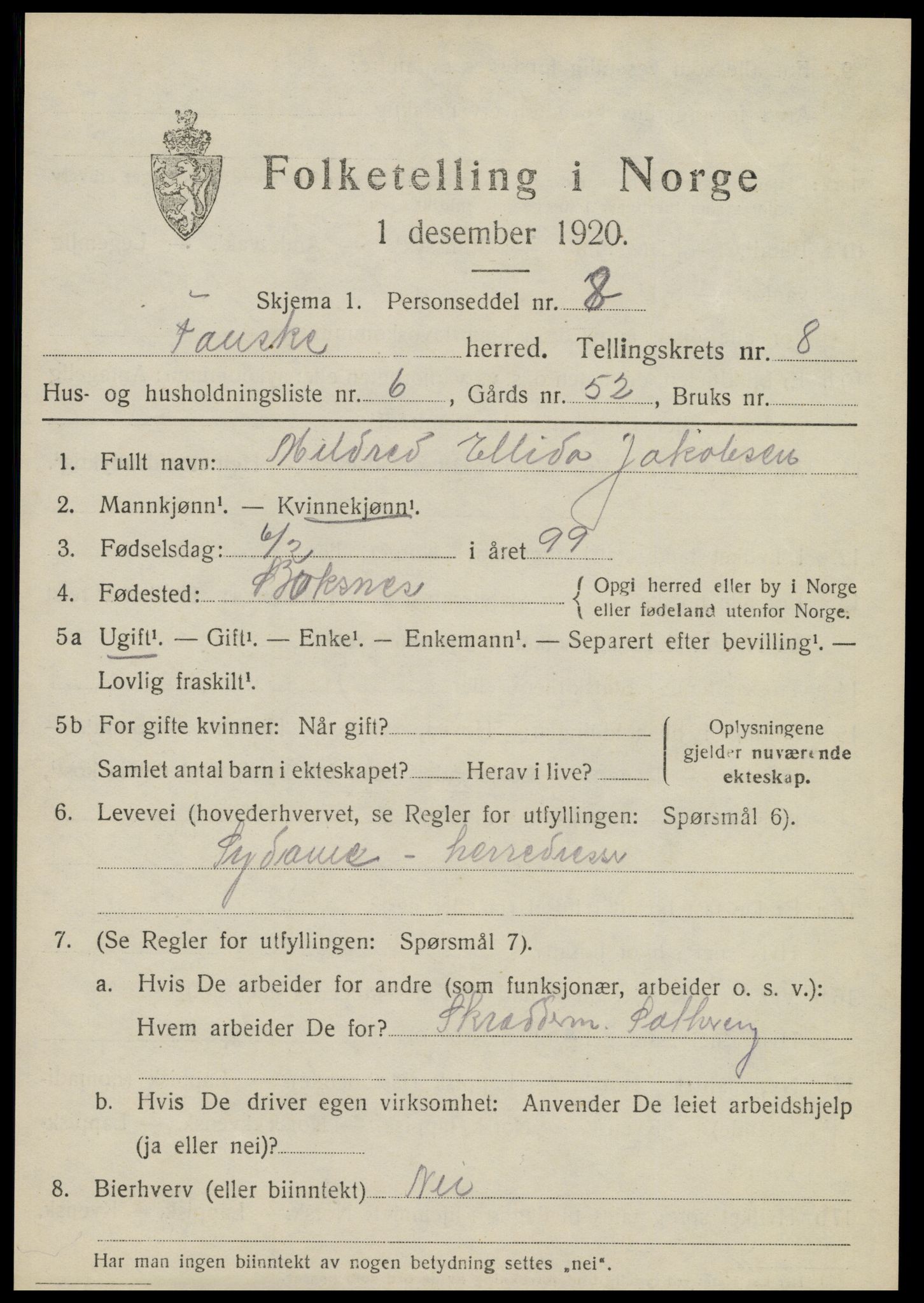 SAT, Folketelling 1920 for 1841 Fauske herred, 1920, s. 6218