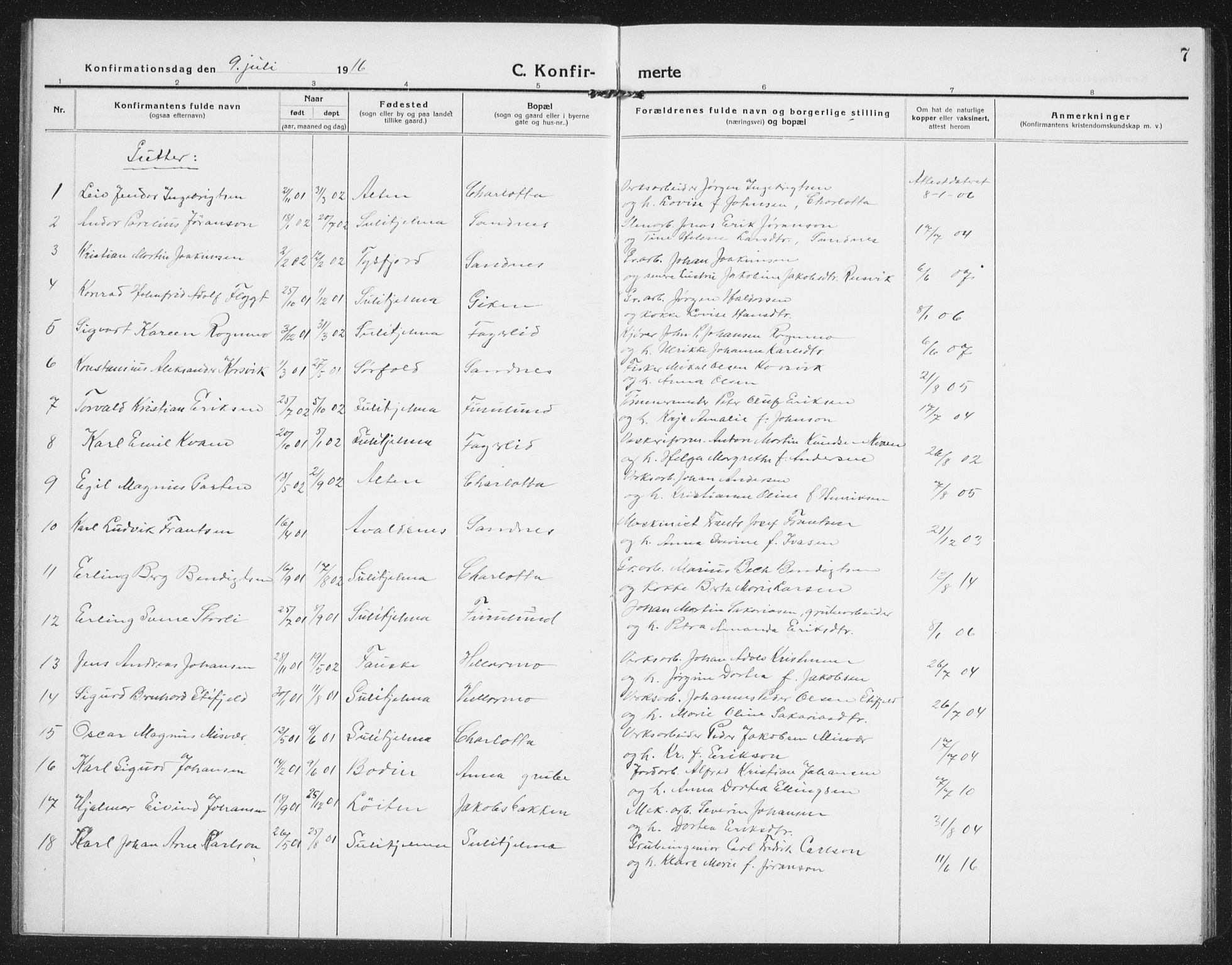 Ministerialprotokoller, klokkerbøker og fødselsregistre - Nordland, AV/SAT-A-1459/850/L0717: Klokkerbok nr. 850C01, 1915-1941, s. 7