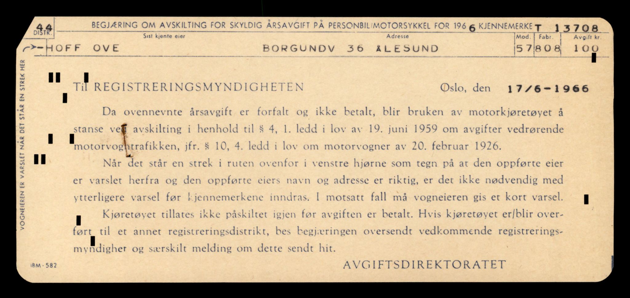 Møre og Romsdal vegkontor - Ålesund trafikkstasjon, AV/SAT-A-4099/F/Fe/L0040: Registreringskort for kjøretøy T 13531 - T 13709, 1927-1998, s. 3039
